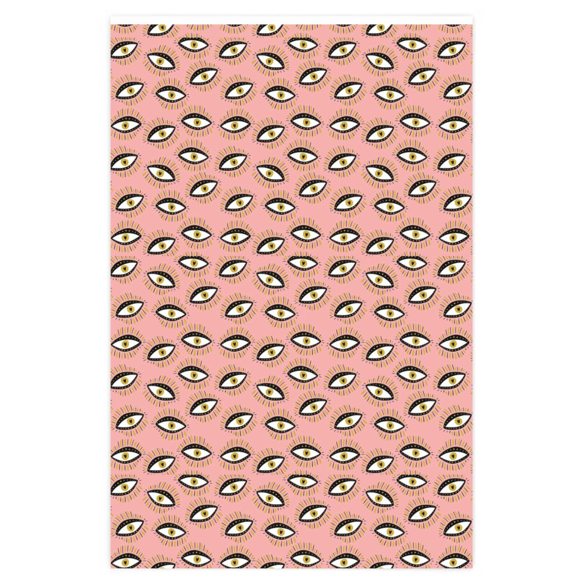 Evil Eye Wrapping Paper featuring vibrant evil eye design on premium gloss paper, rolled up for easy storage.