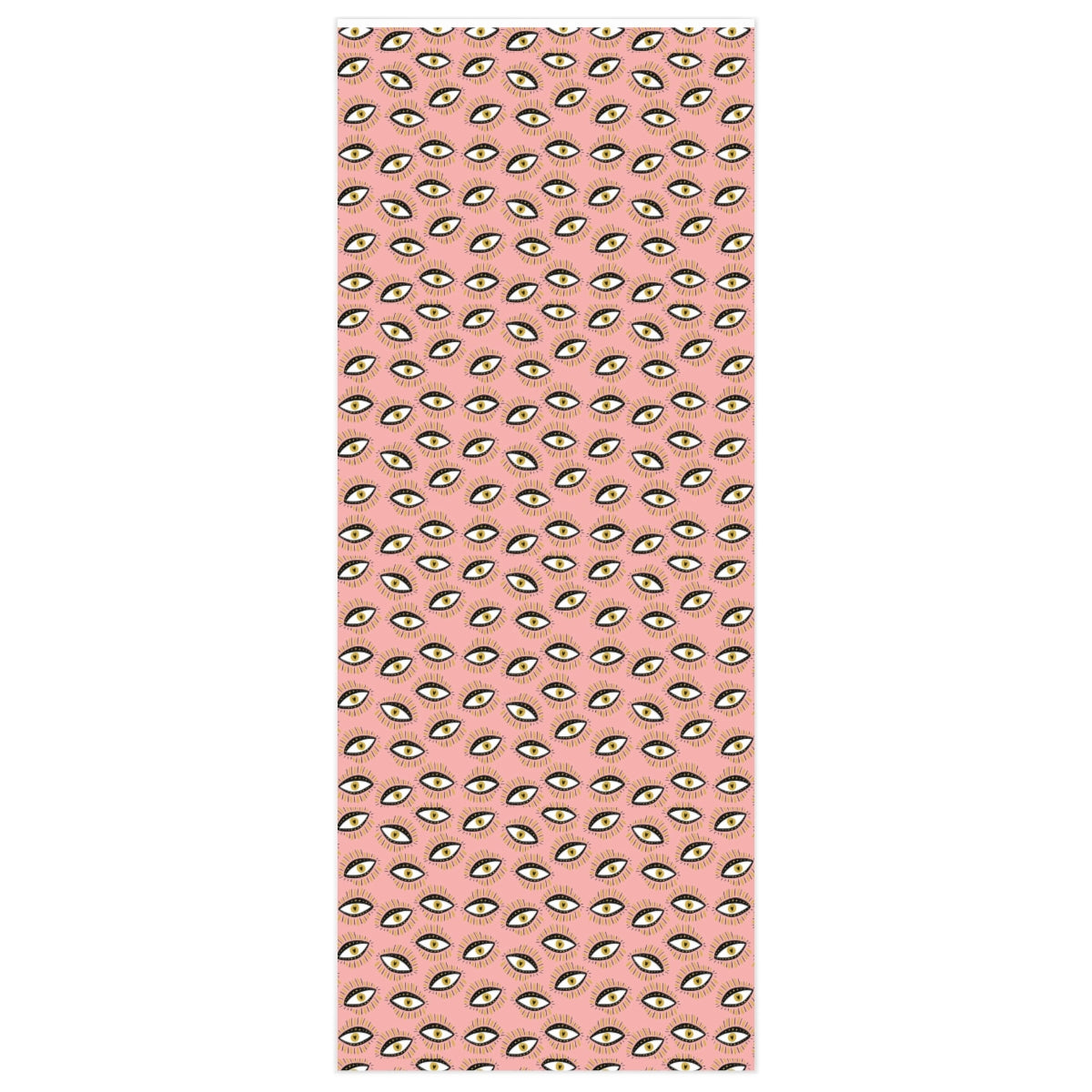 Evil Eye Wrapping Paper featuring vibrant evil eye design on premium gloss paper, rolled up for easy storage.