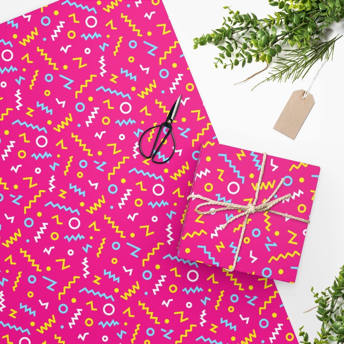 Modern Pink Wrapping Paper featuring a vibrant pink pattern, rolled up and ready for gift wrapping.