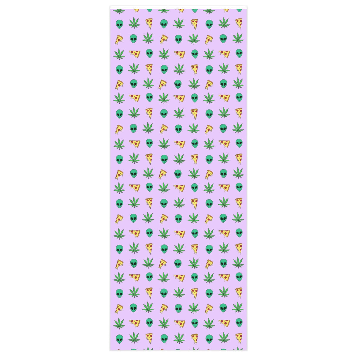 Colorful Pizza Alien Weed Wrapping Paper featuring a vibrant design, rolled up and ready for gift wrapping.