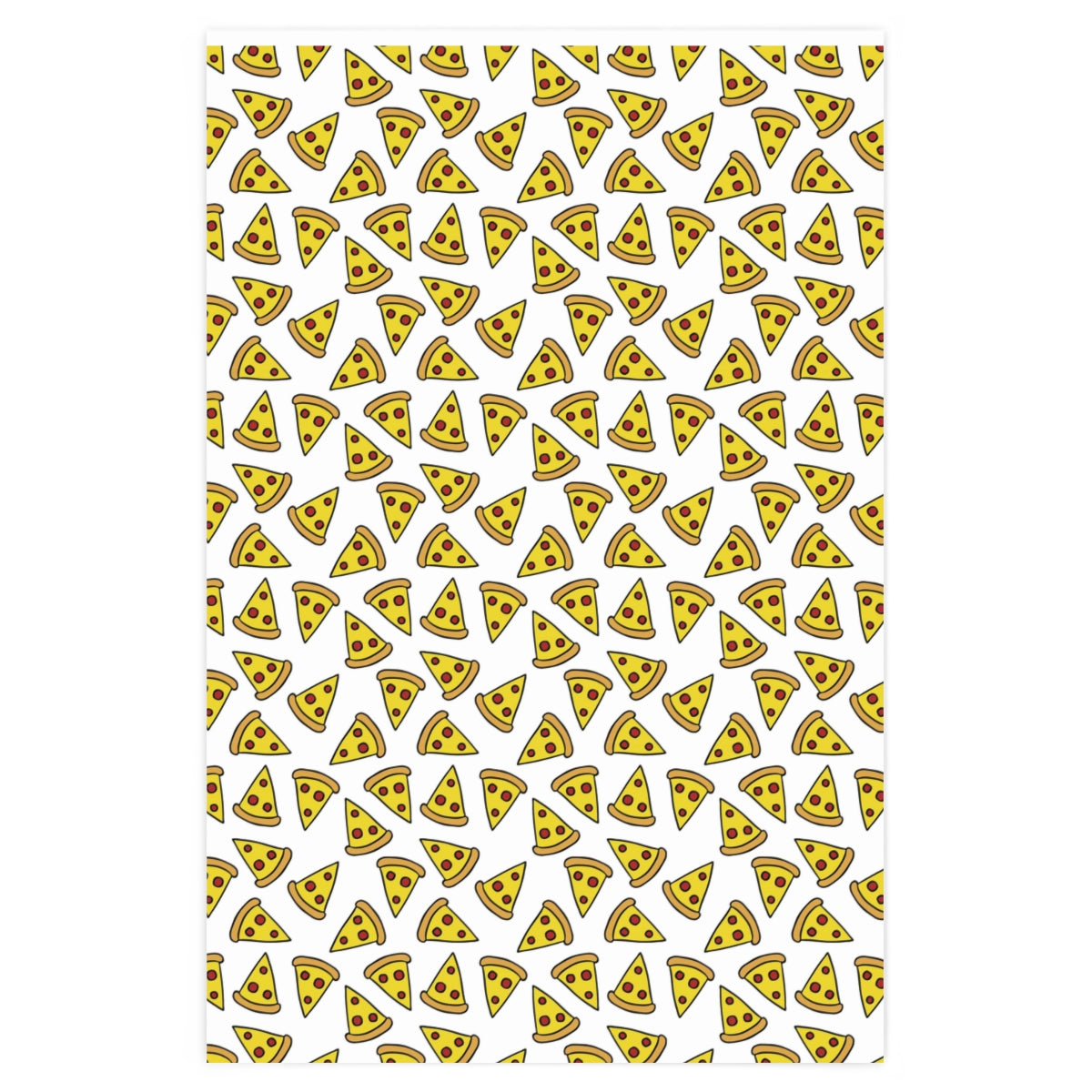 Colorful pizza patterned wrapping paper rolled up, showcasing vibrant designs perfect for gift wrapping.