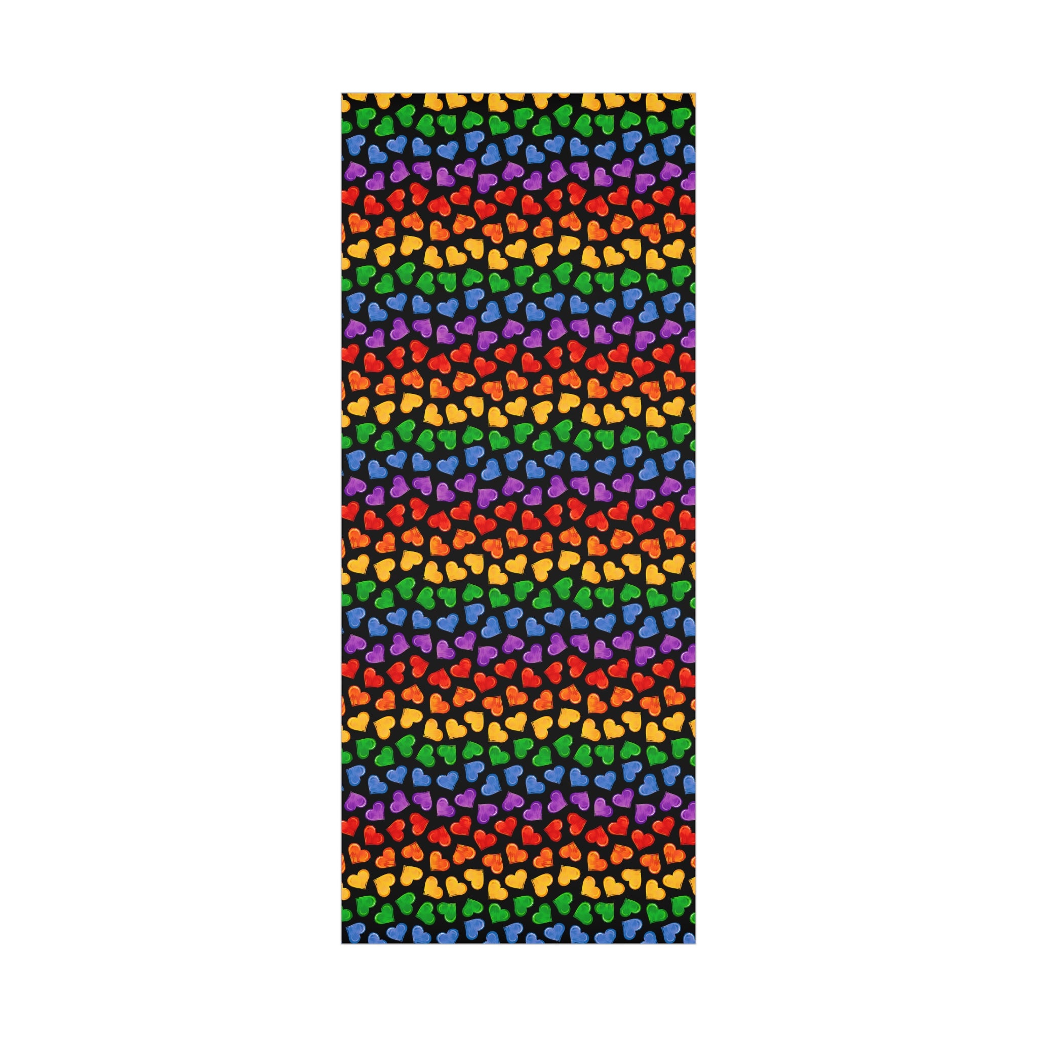 Colorful Pride Heart Wrapping Paper featuring vibrant heart patterns in a satin finish, perfect for gift wrapping.