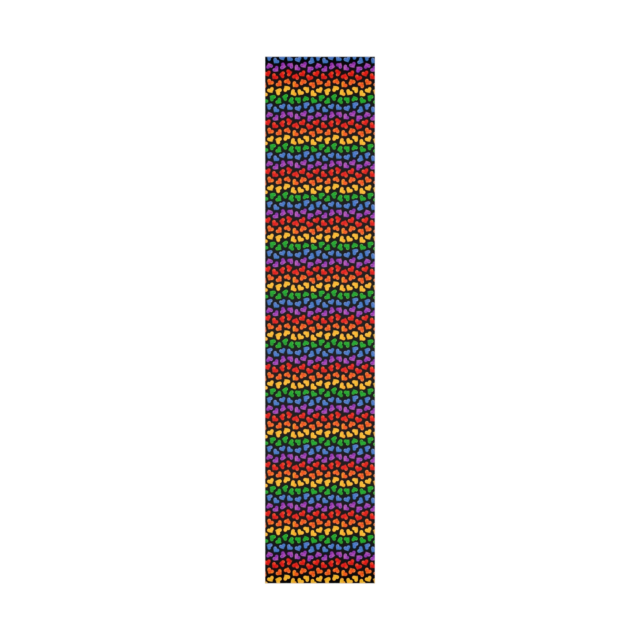 Colorful Pride Heart Wrapping Paper featuring vibrant heart patterns in a satin finish, perfect for gift wrapping.