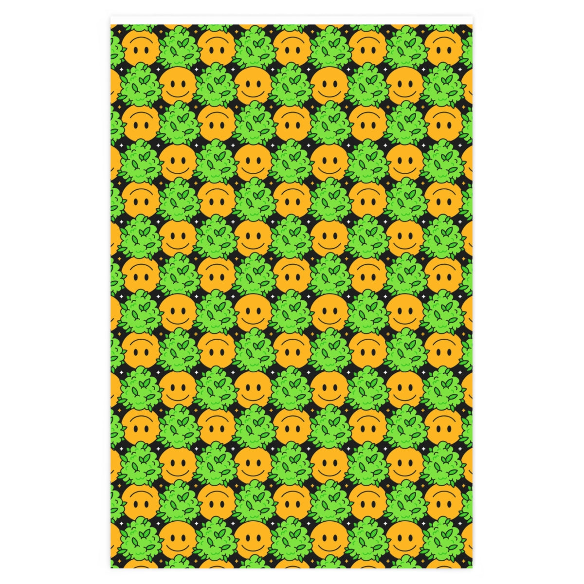 Colorful Trippy Weed & Smiley Wrapping Paper rolled up, showcasing vibrant designs perfect for gift wrapping.