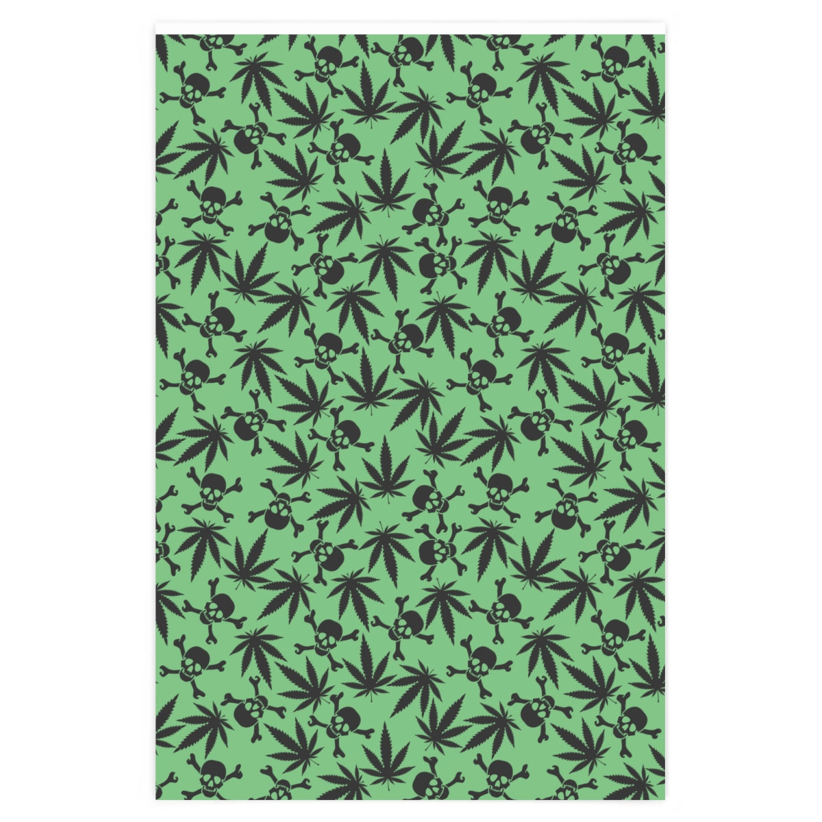 Colorful Weed & Skull Cross Bones Wrapping Paper rolled up, showcasing vibrant design and premium gloss finish.