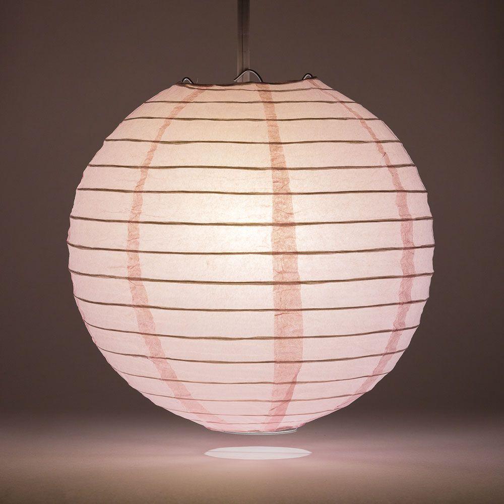 12-inch pink round paper lantern with even ribbing design, perfect for weddings and celebrations.