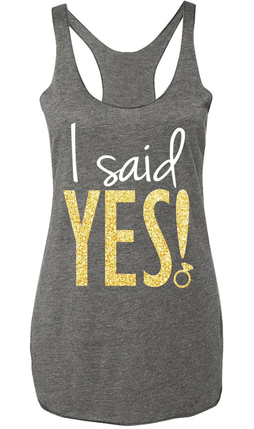 I Said YES! Bride Gold Glitter Heather Gray Tank top featuring sparkling gold text on a soft heather gray background, perfect for brides-to-be.