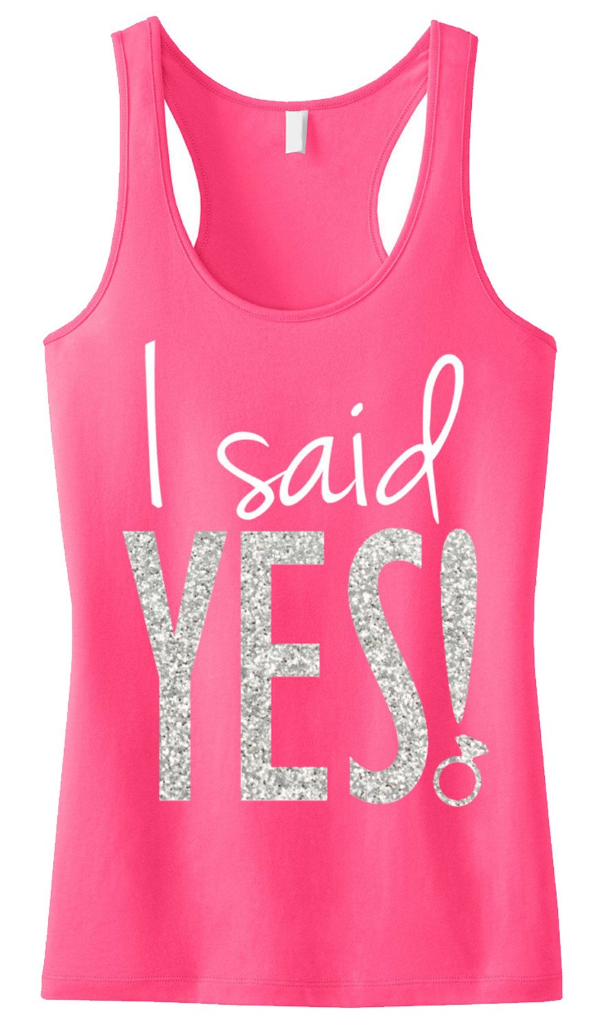 I Said YES! BRIDE WEDDING Tank Top in pink sheer fabric with glitter design, showcasing a racerback style.