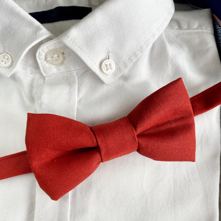 Terracotta Boys Bow Tie in rich burnt orange, handmade with velcro fastening, perfect for special occasions.