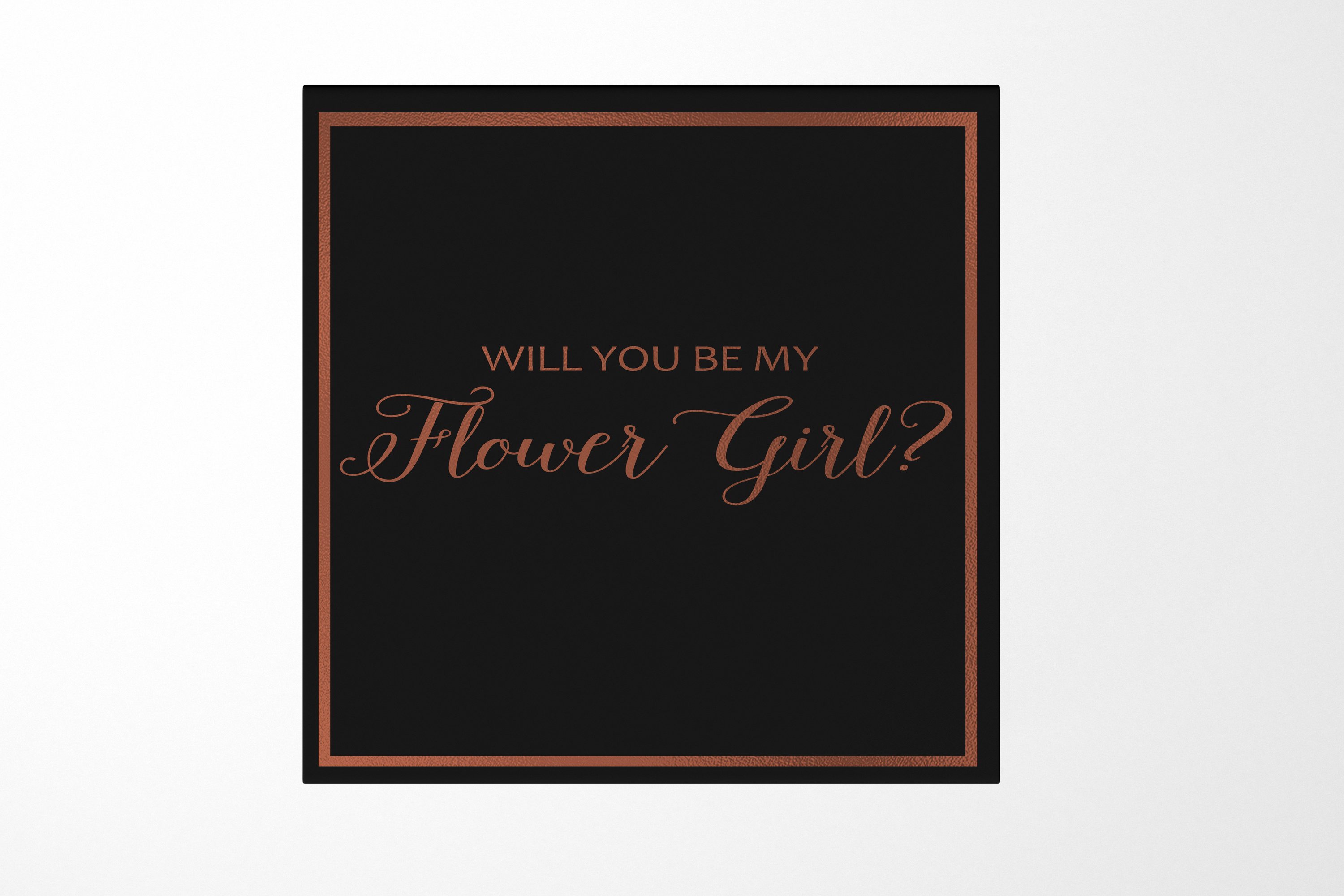 Elegant black proposal box with metallic writing, no ribbon, showcasing a sleek design for flower girl proposal.