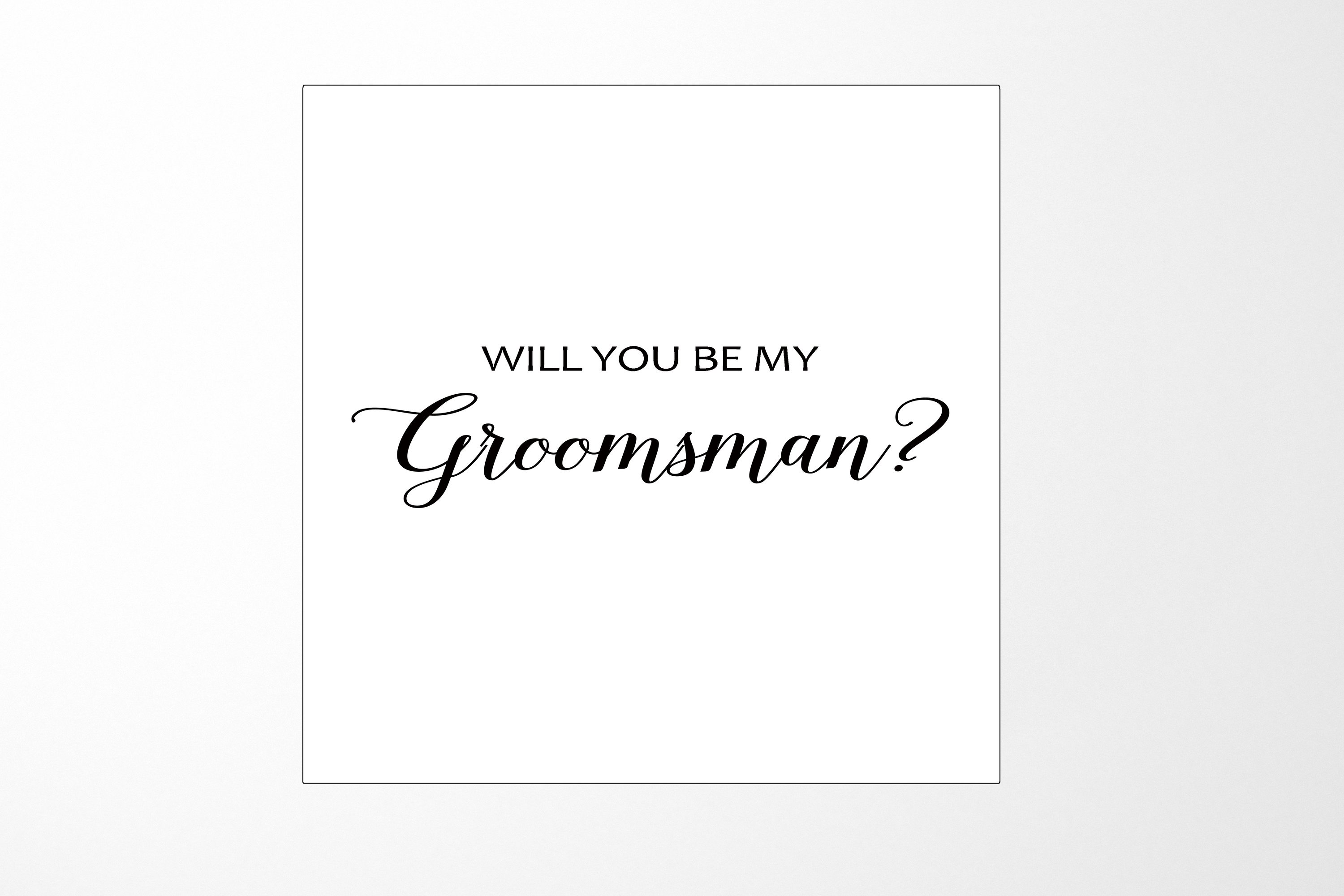 Elegant white groomsman proposal box with metallic writing on the lid, showcasing a clean design without borders or ribbons.