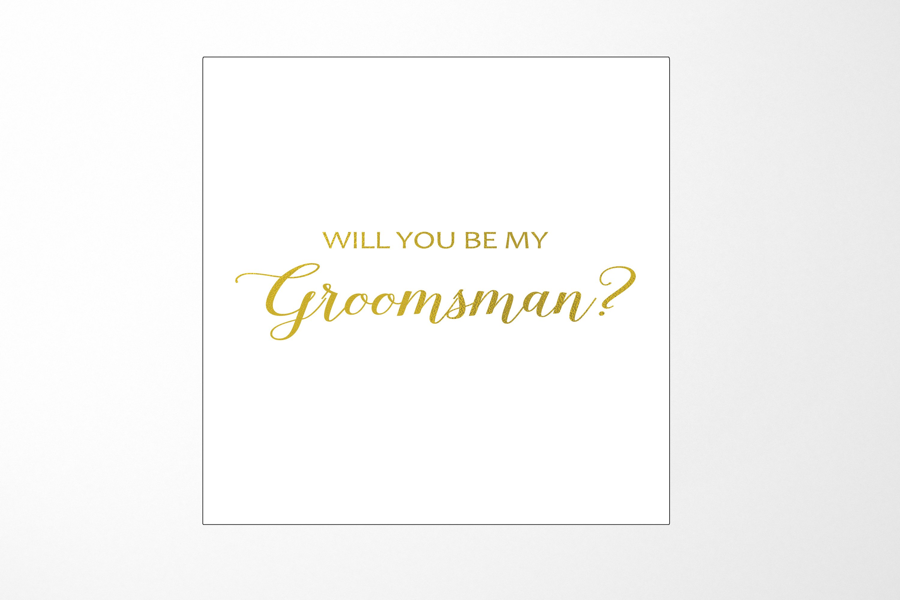 Elegant white groomsman proposal box with metallic writing on the lid, showcasing a clean design without borders or ribbons.