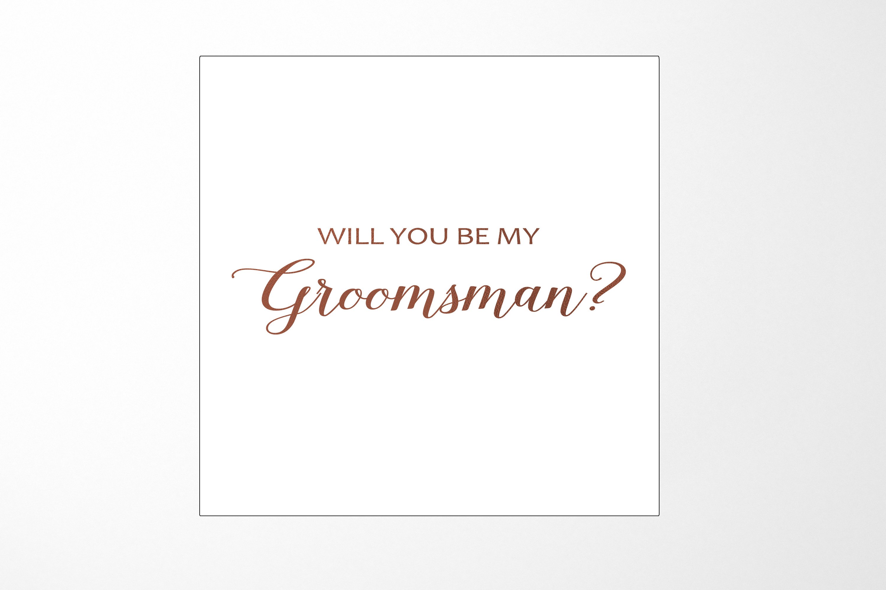 Elegant white groomsman proposal box with metallic writing on the lid, showcasing a clean design without borders or ribbons.