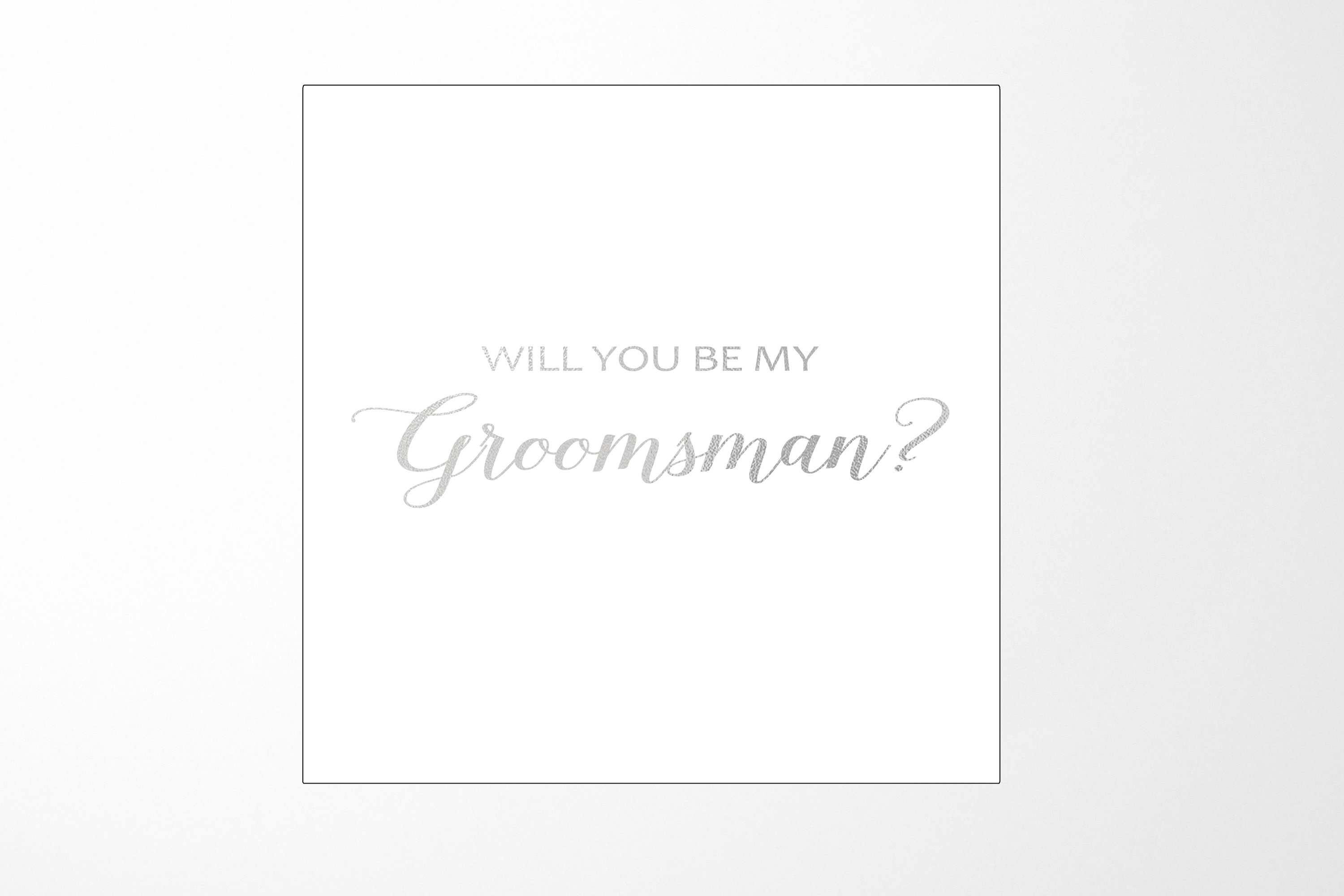 Elegant white groomsman proposal box with metallic writing on the lid, showcasing a clean design without borders or ribbons.