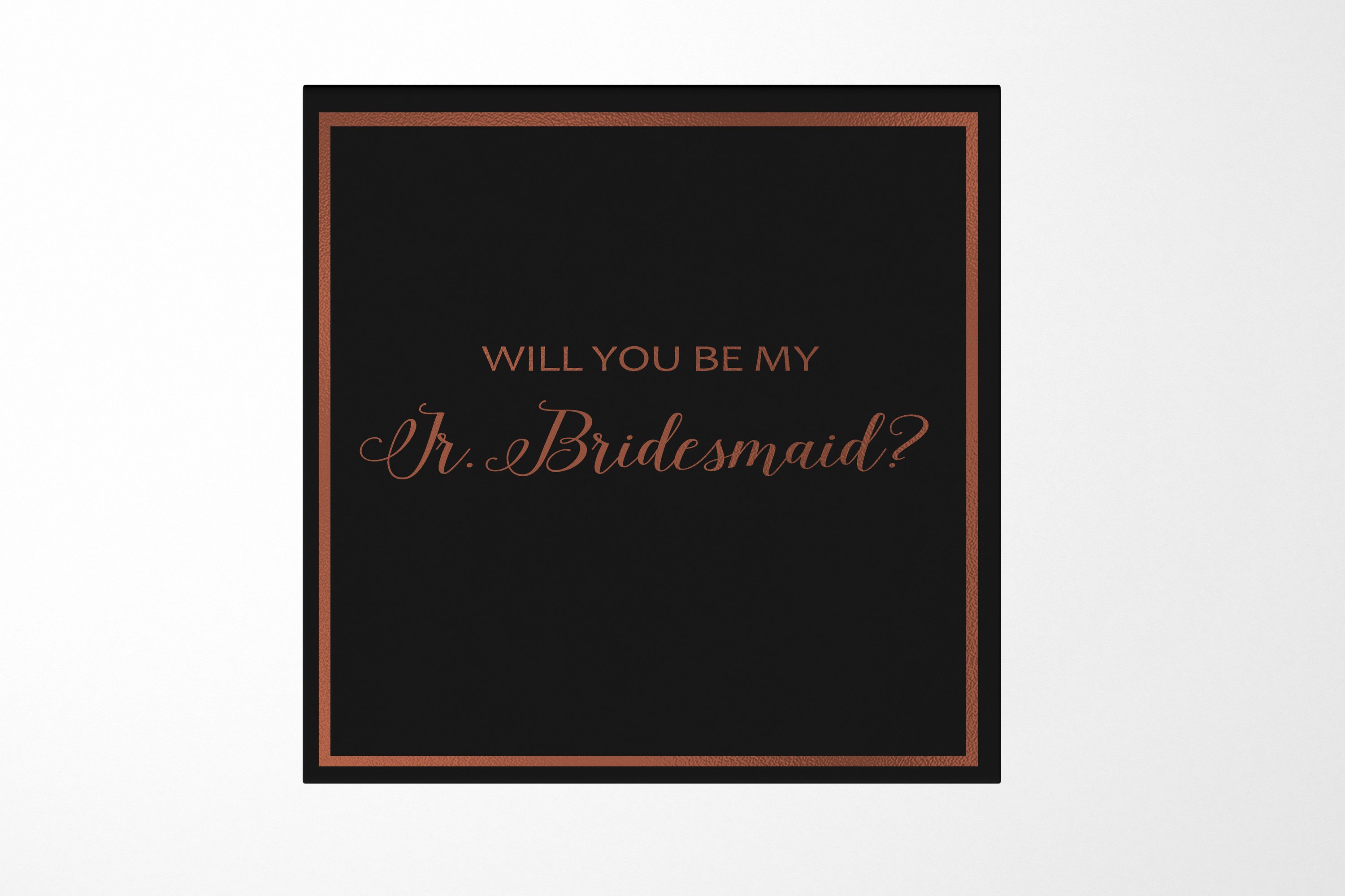 Elegant black proposal box with metallic writing for Jr Bridesmaid, featuring a sleek design and magnetic closure.