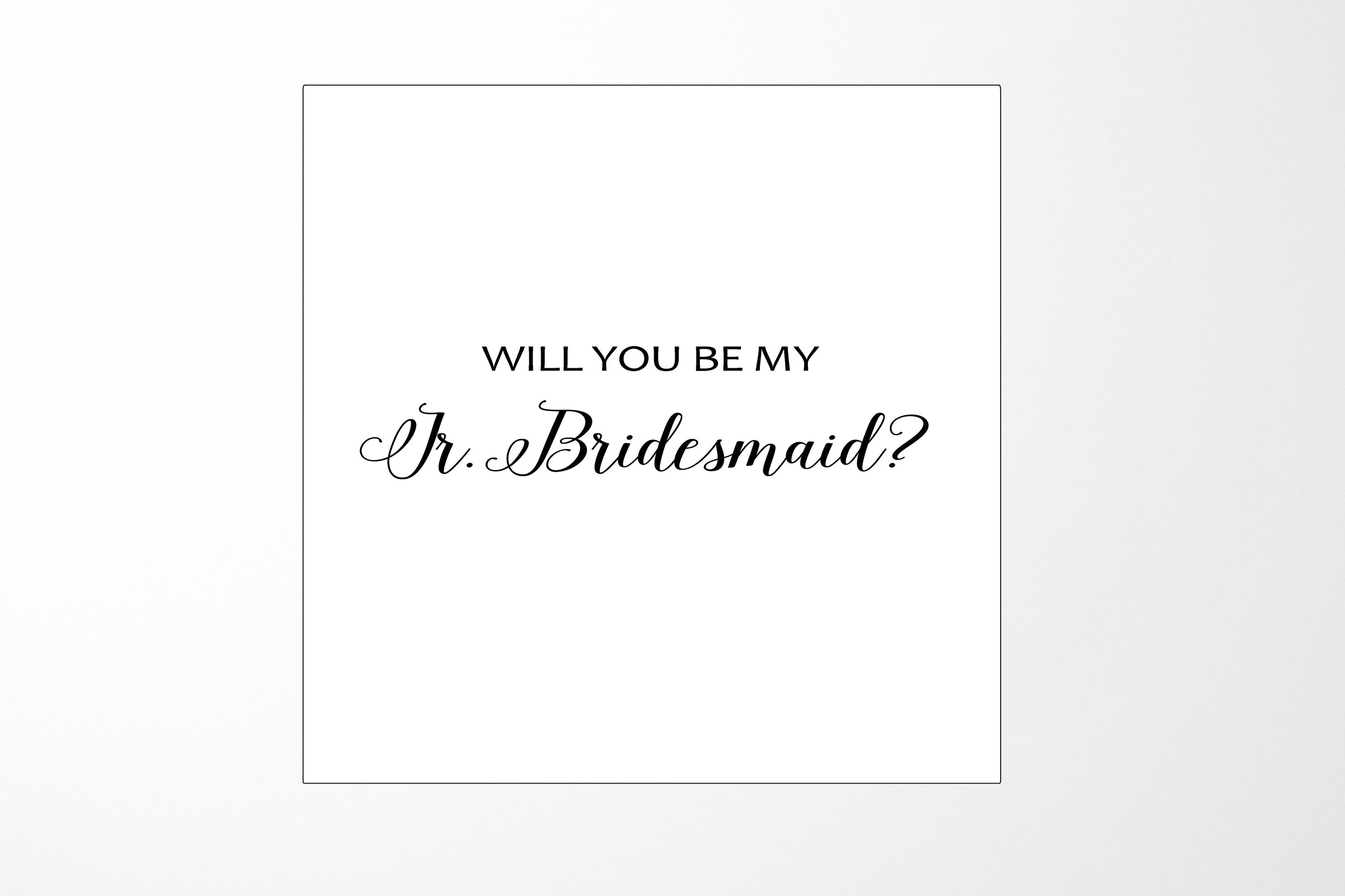 Elegant white proposal box with metallic writing for Jr Bridesmaid, showcasing a sleek design and quality craftsmanship.