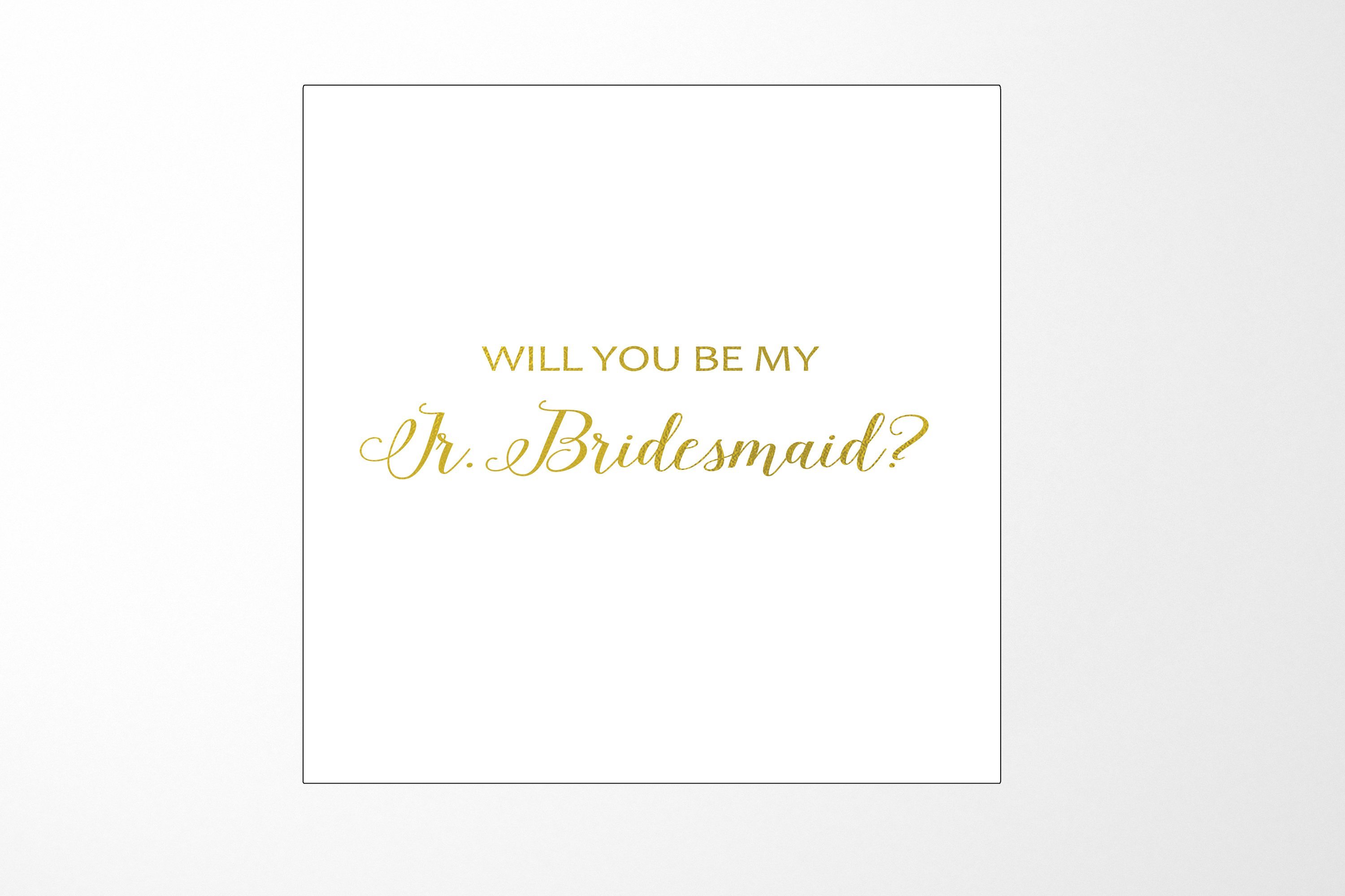 Elegant white proposal box with metallic writing for Jr Bridesmaid, showcasing a sleek design and quality craftsmanship.