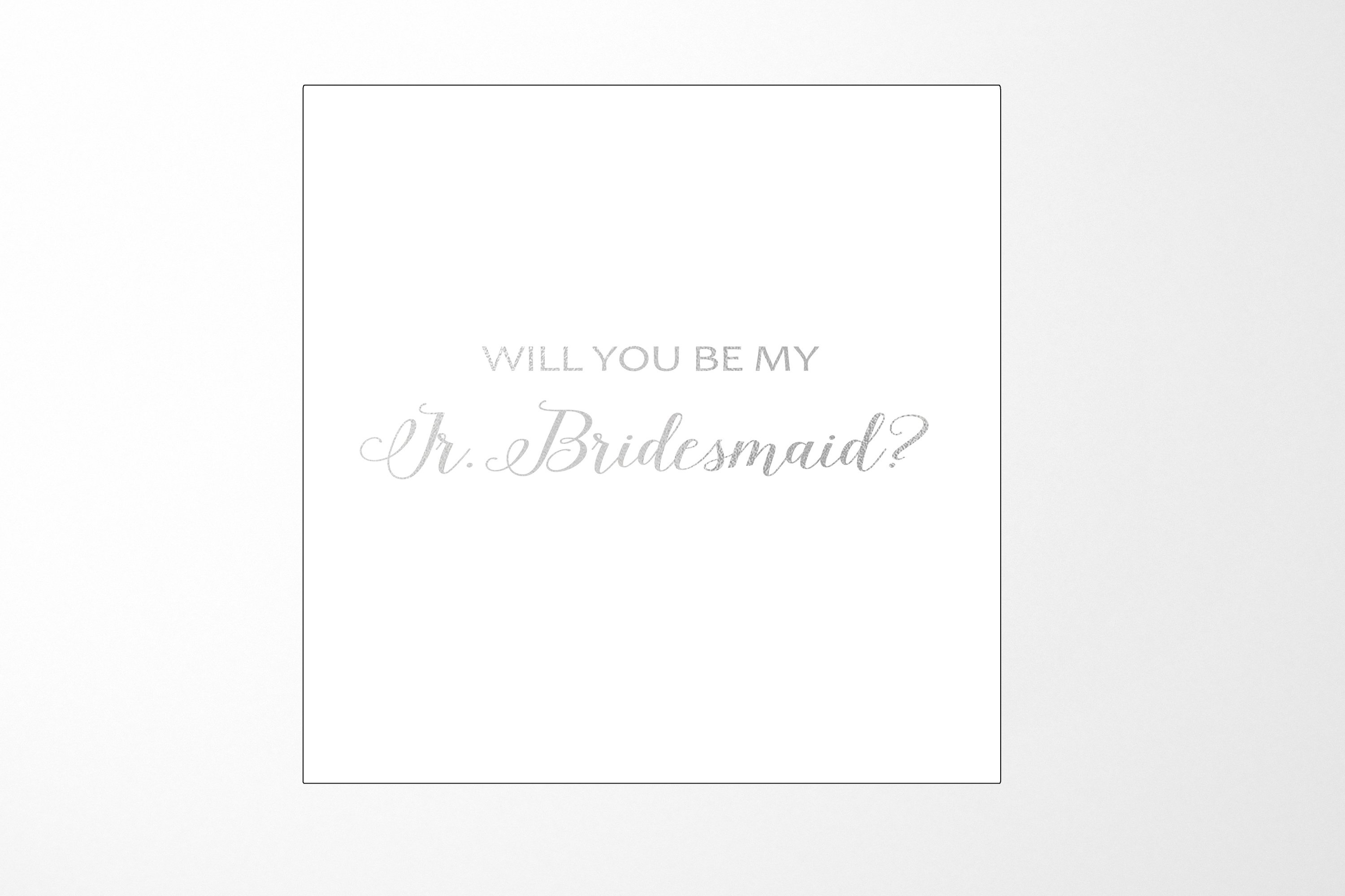 Elegant white proposal box with metallic writing for Jr Bridesmaid, showcasing a sleek design and quality craftsmanship.