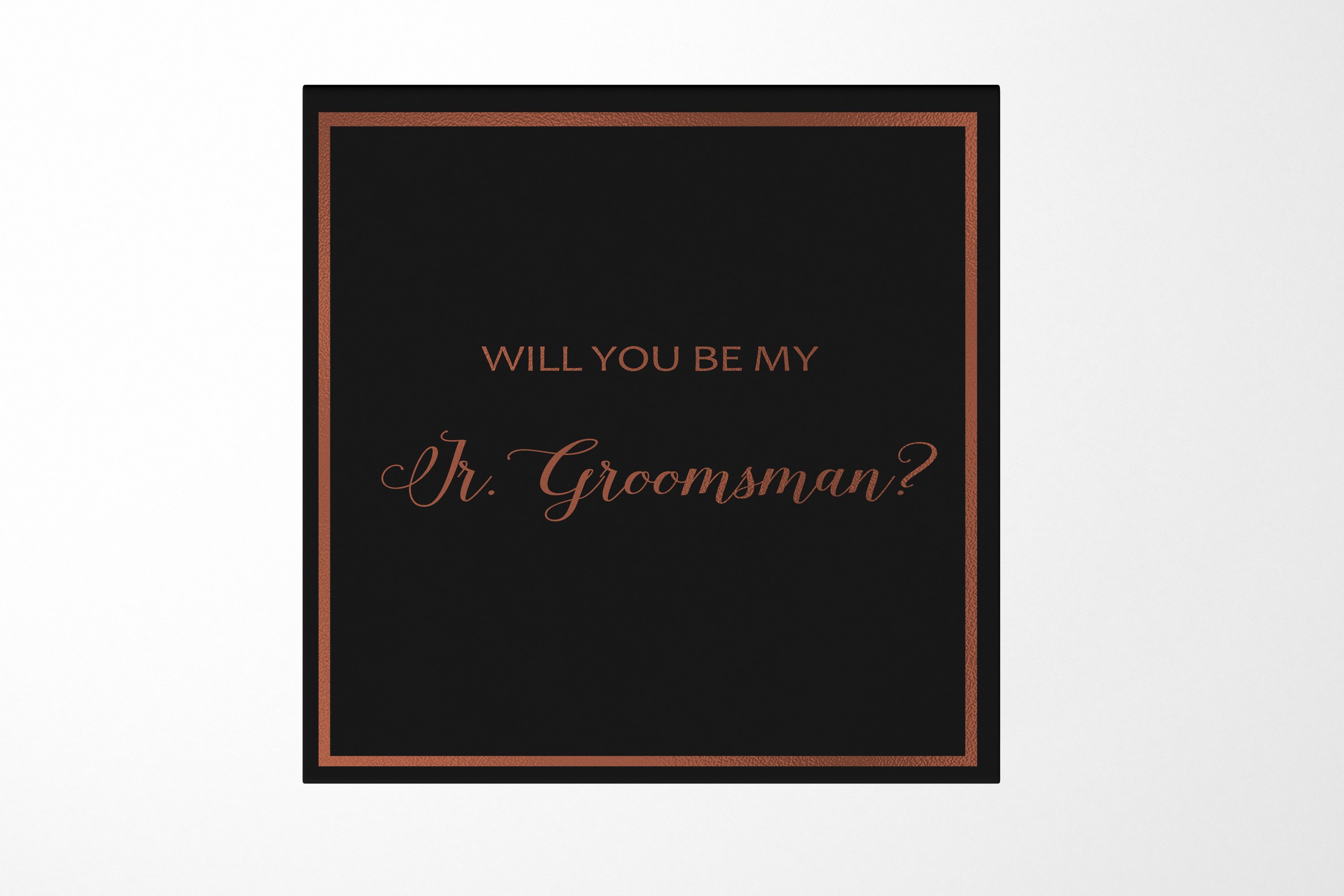 Elegant black proposal box with metallic writing for junior groomsman invitation, featuring a sleek design and magnetic closure.