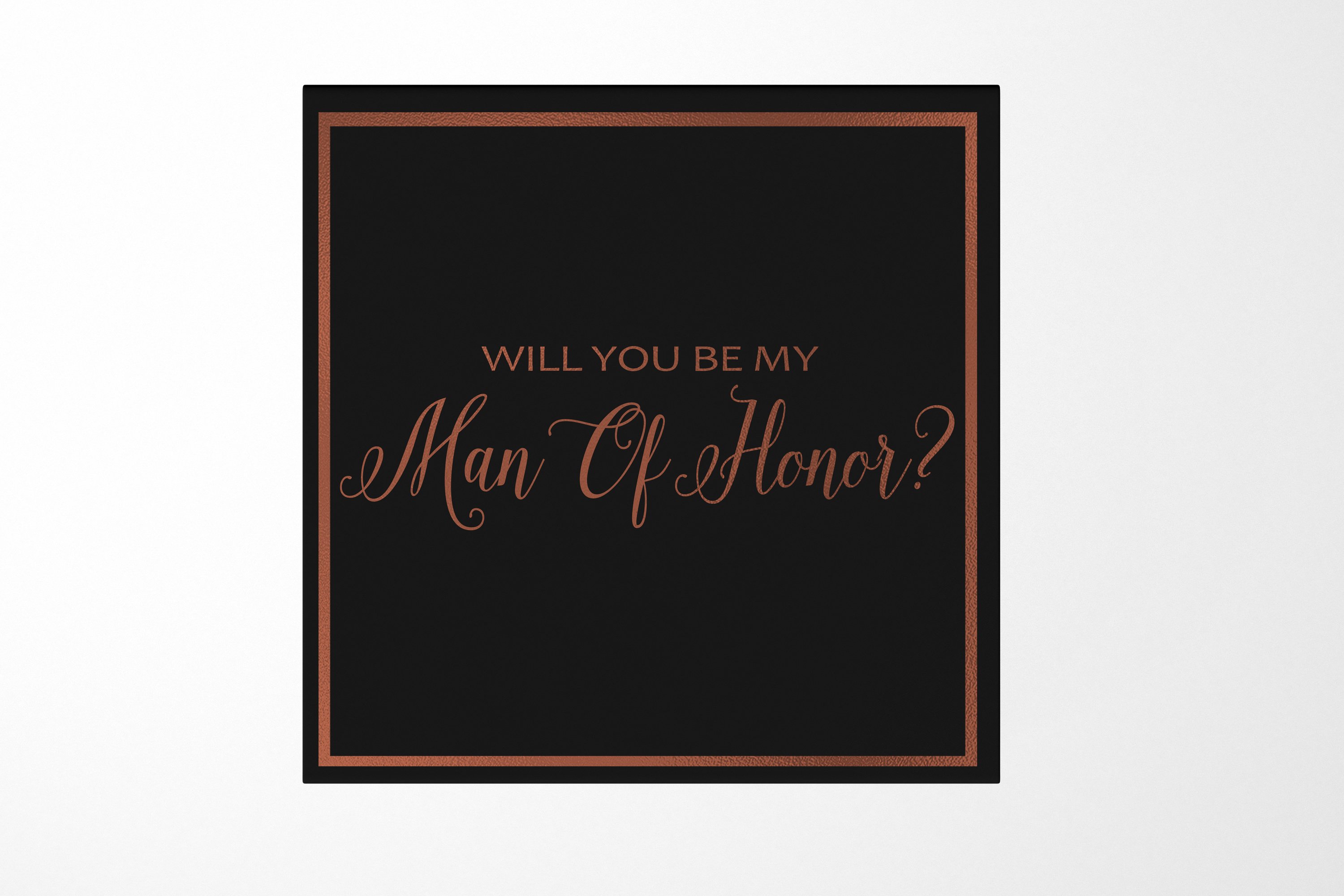 Elegant black proposal box with metallic writing, featuring a sleek design and no ribbon, perfect for asking your Man of Honor.