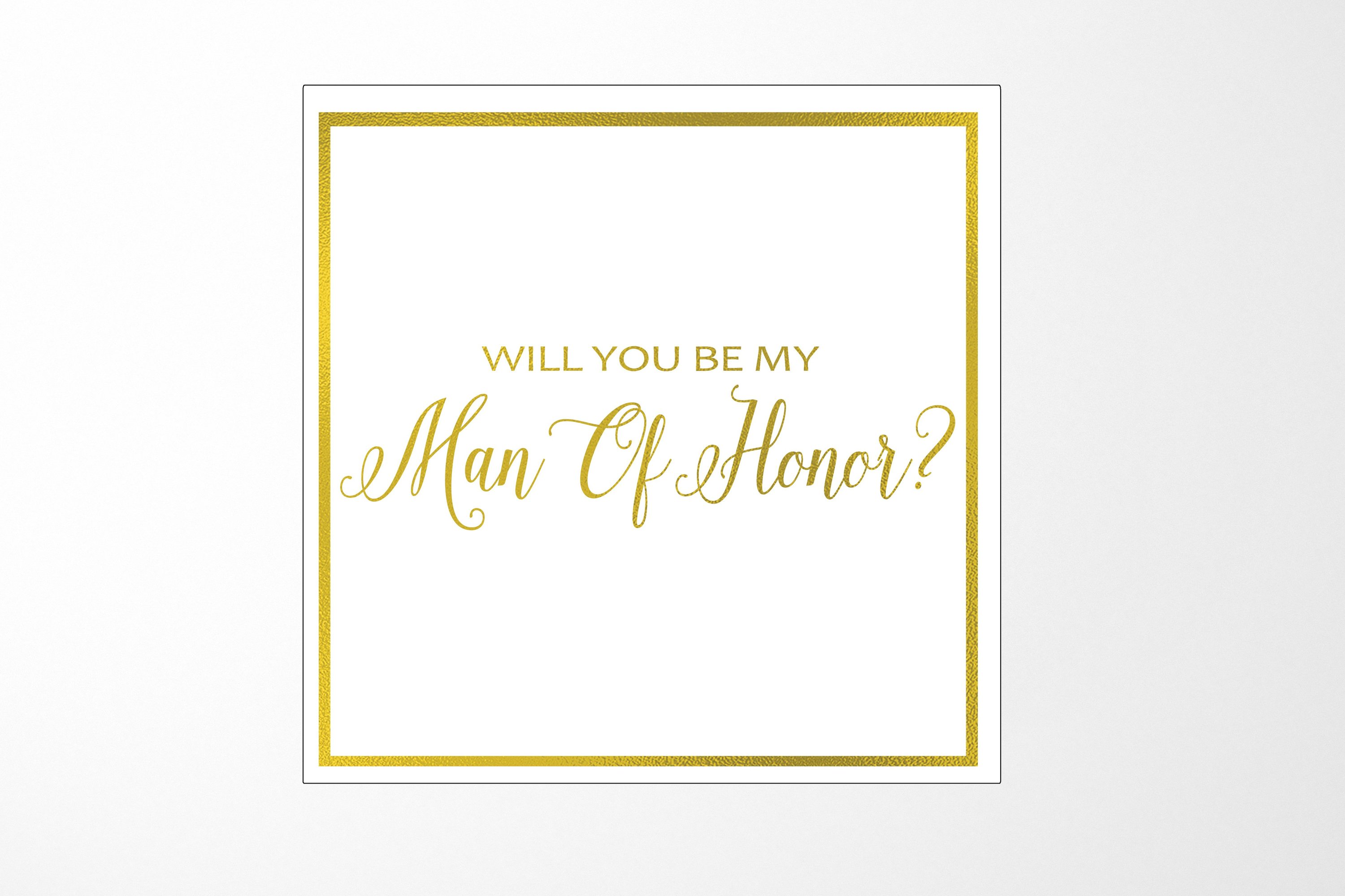 Elegant white proposal box with metallic writing, featuring a sleek design and no ribbon, perfect for asking your Man of Honor.