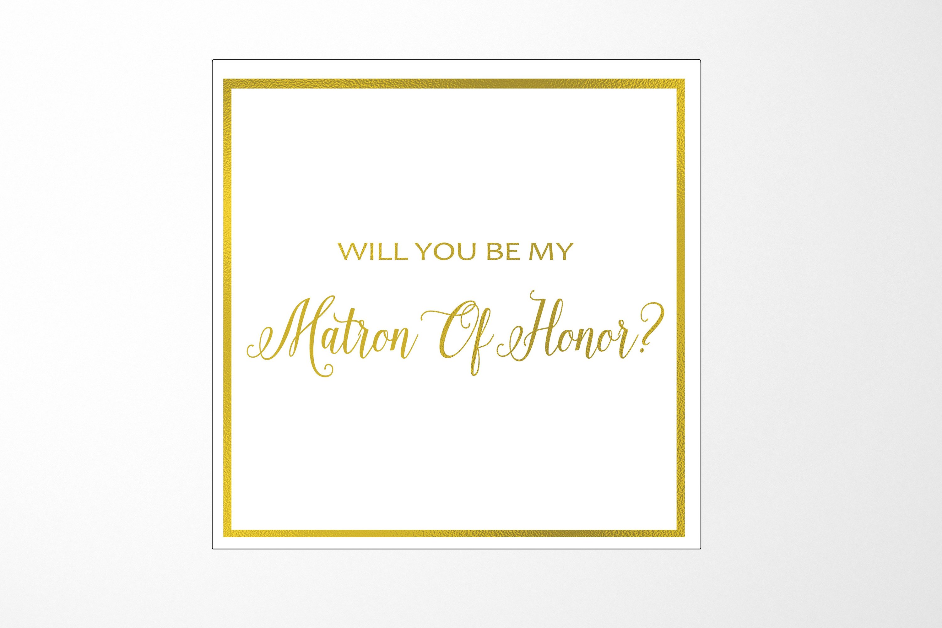 Elegant white proposal box with metallic writing for Matron of Honor, showcasing its luxurious design and secure magnetic closure.