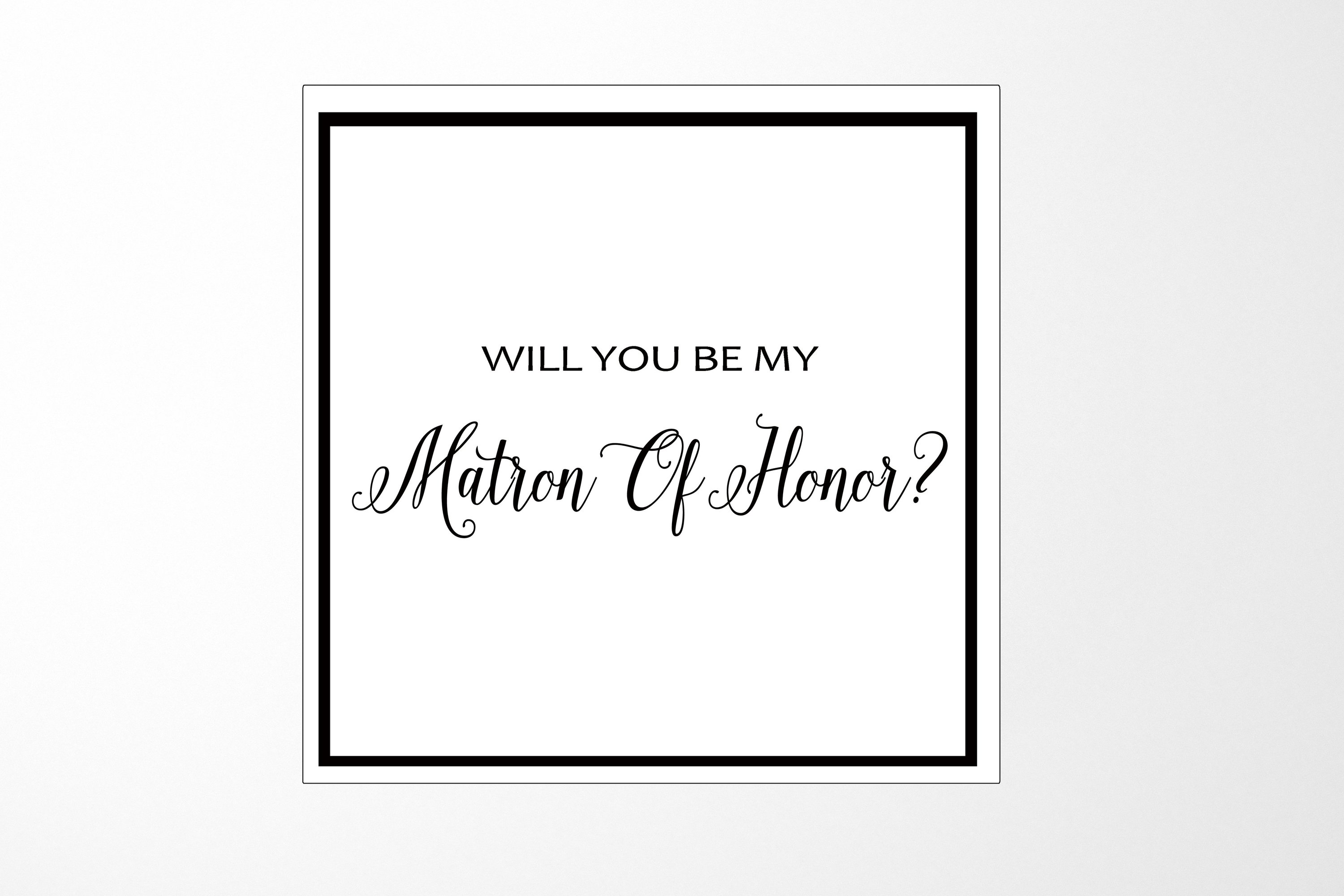 Elegant white proposal box with metallic writing for Matron of Honor, showcasing its luxurious design and secure magnetic closure.