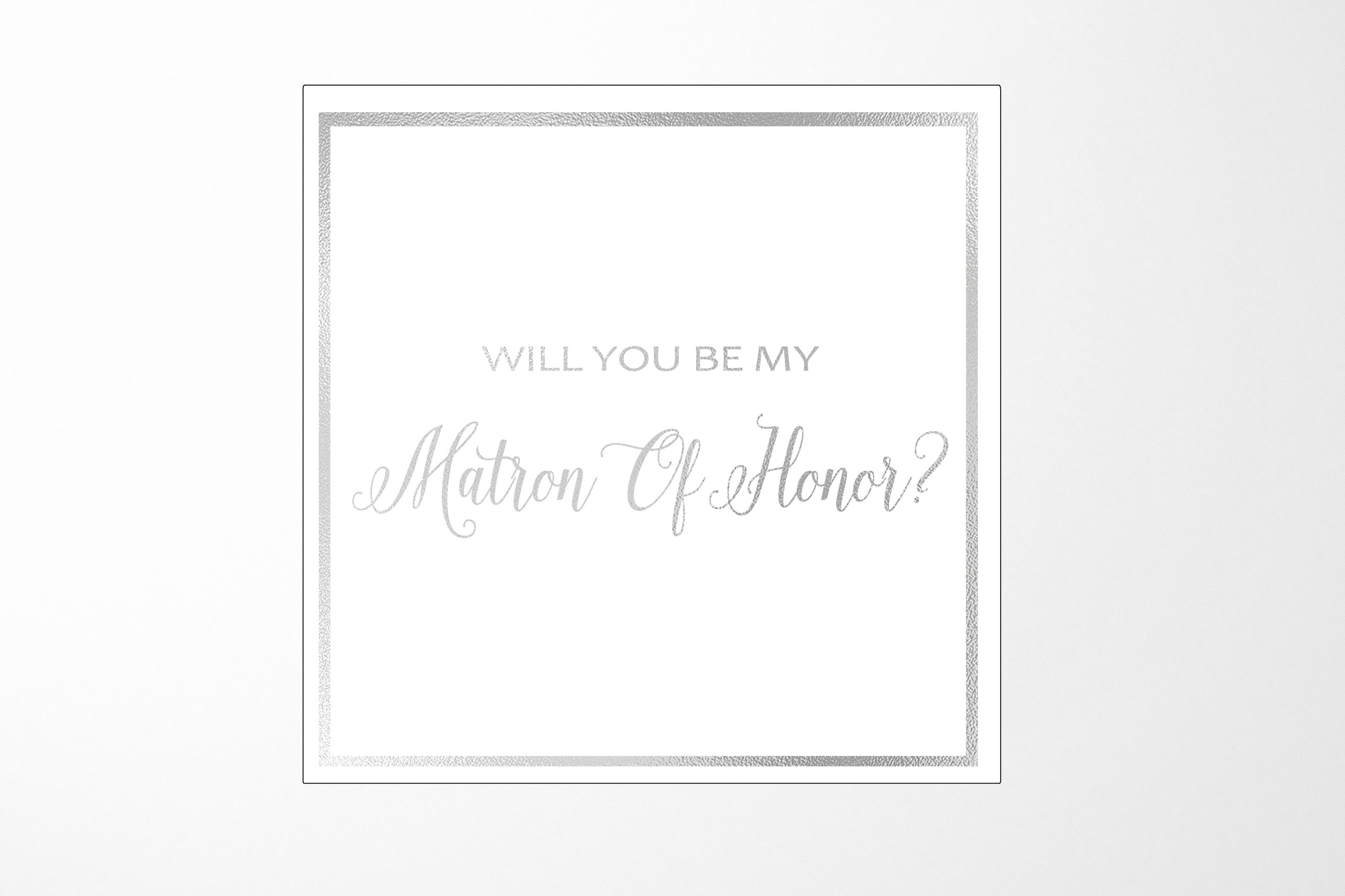 Elegant white proposal box with metallic writing for Matron of Honor, showcasing its luxurious design and secure magnetic closure.