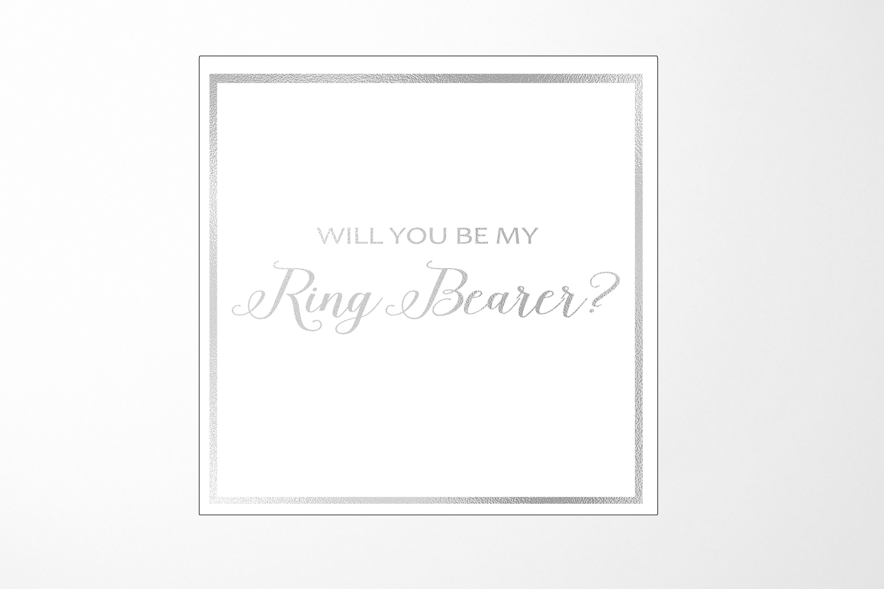 Elegant white proposal box with metallic writing, designed for asking a ring bearer.