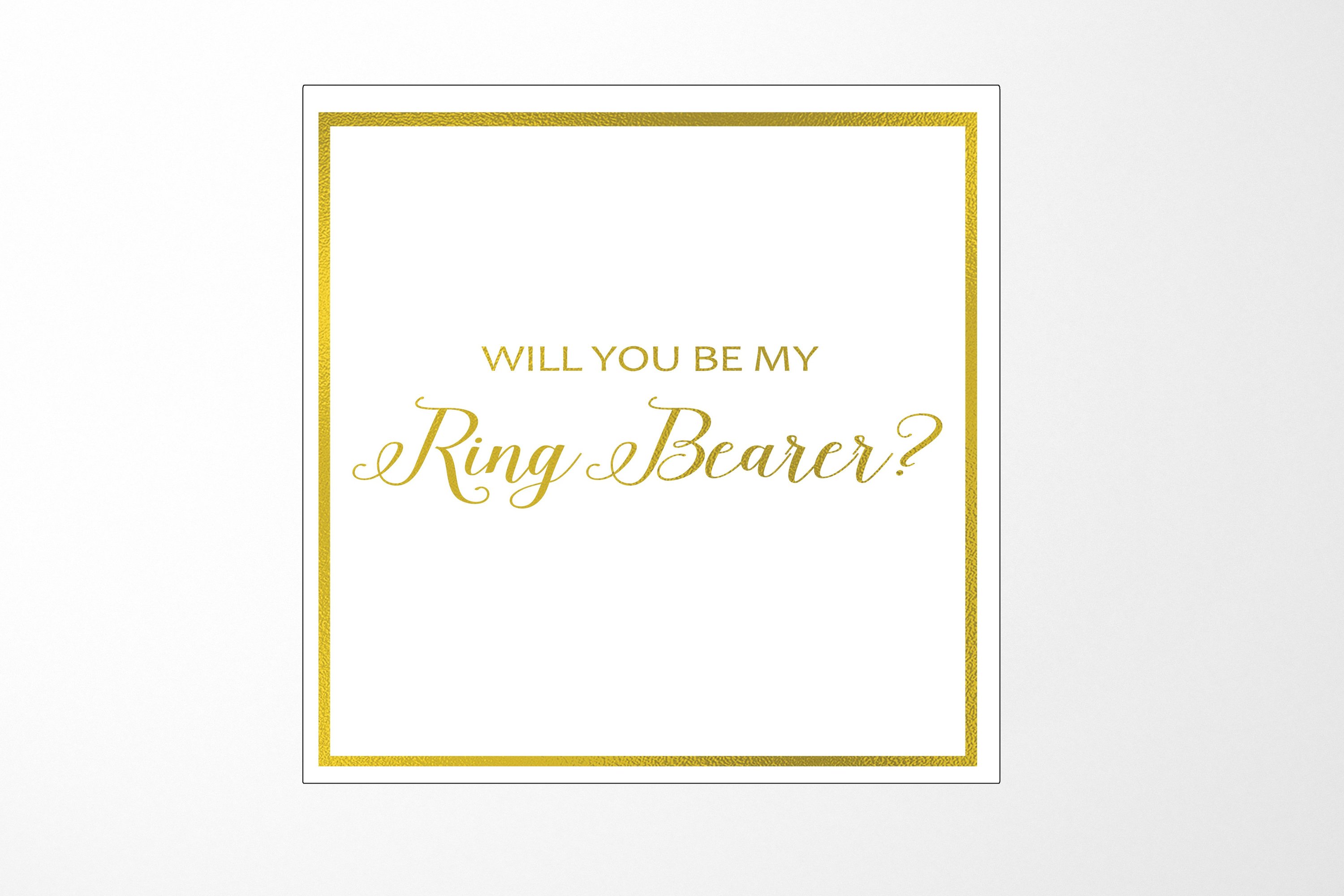 Elegant white proposal box with metallic writing, designed for asking a ring bearer.