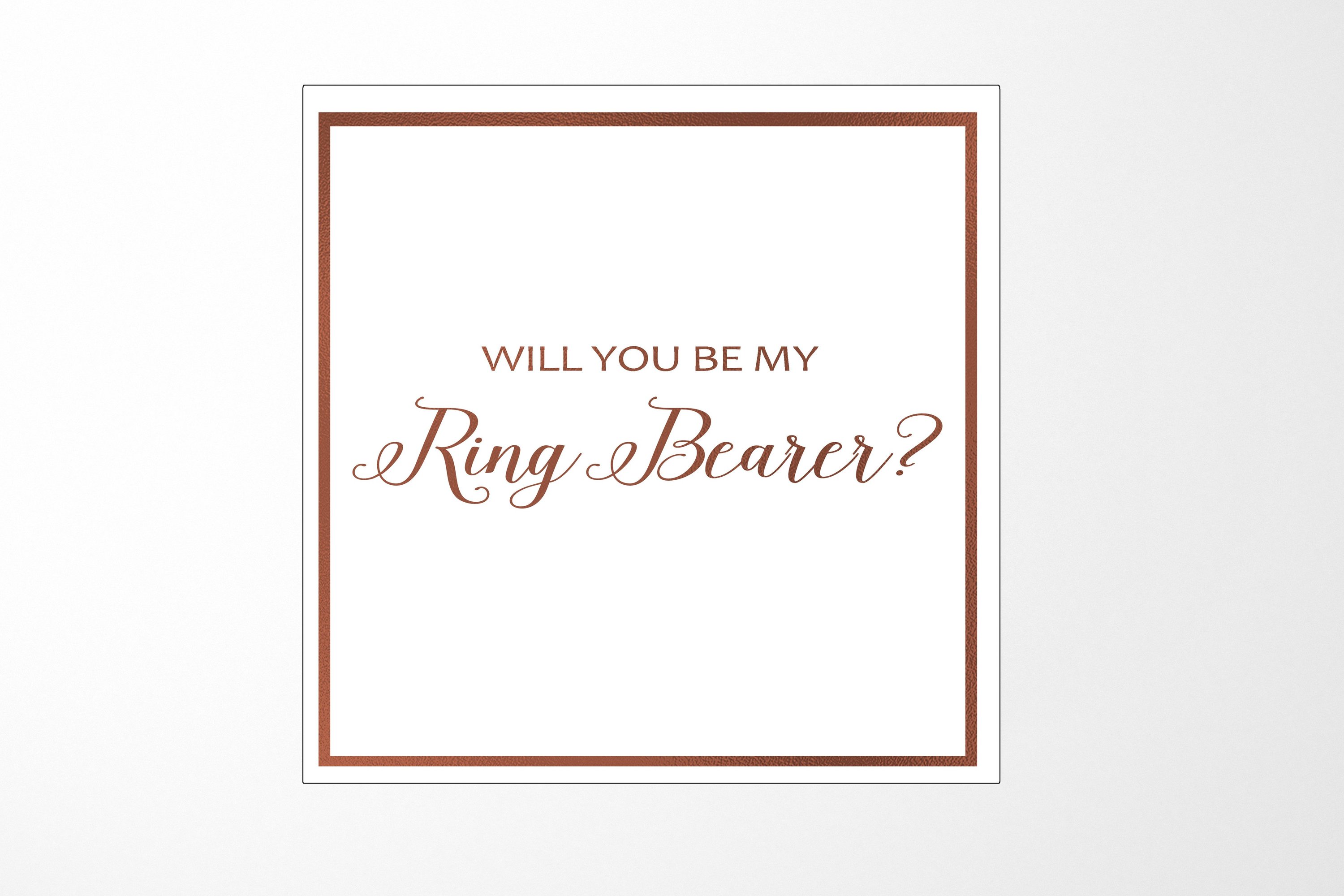 Elegant white proposal box with metallic writing, designed for asking a ring bearer.