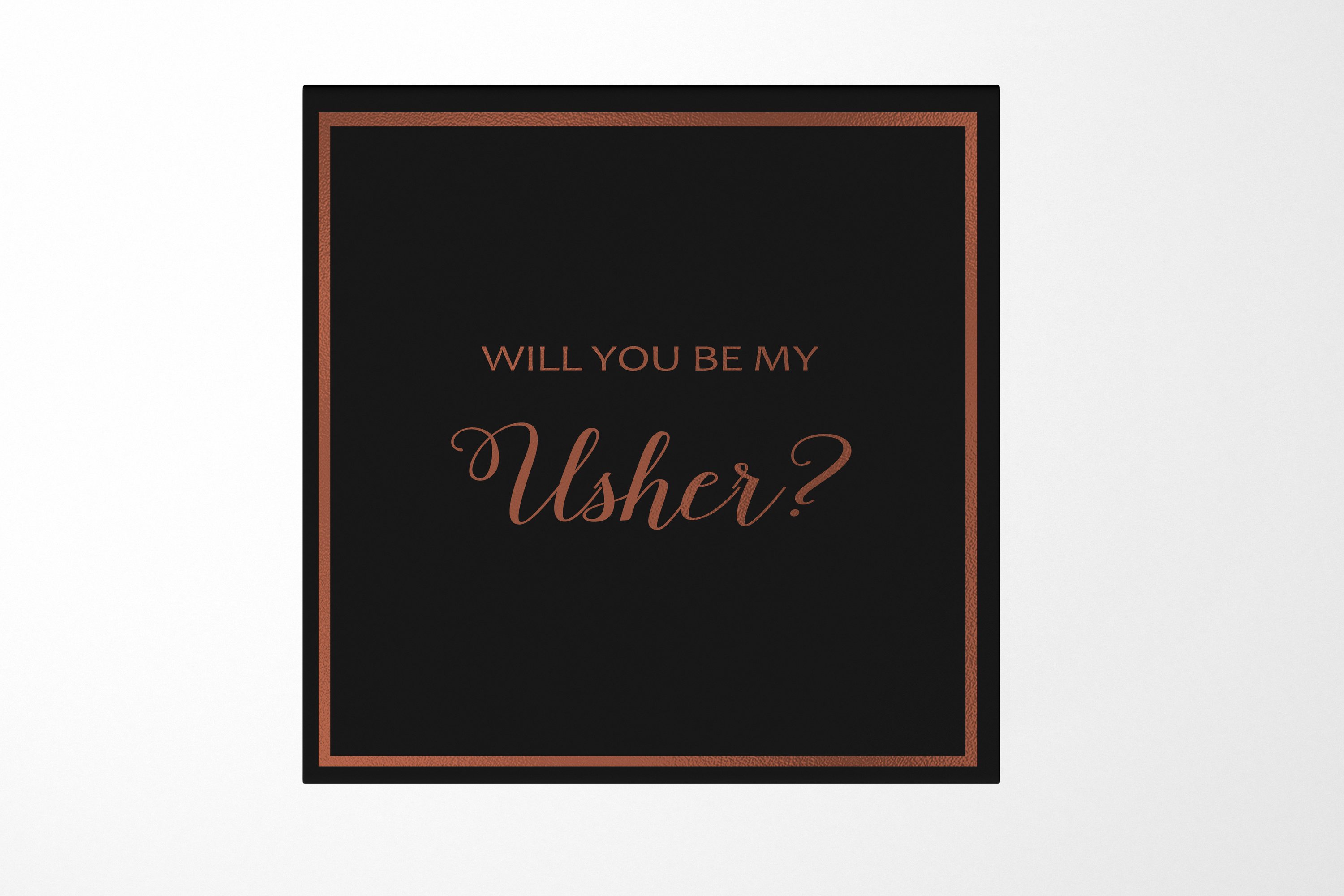 Black proposal box with metallic writing for usher invitation, featuring a sleek design and magnetic closure.