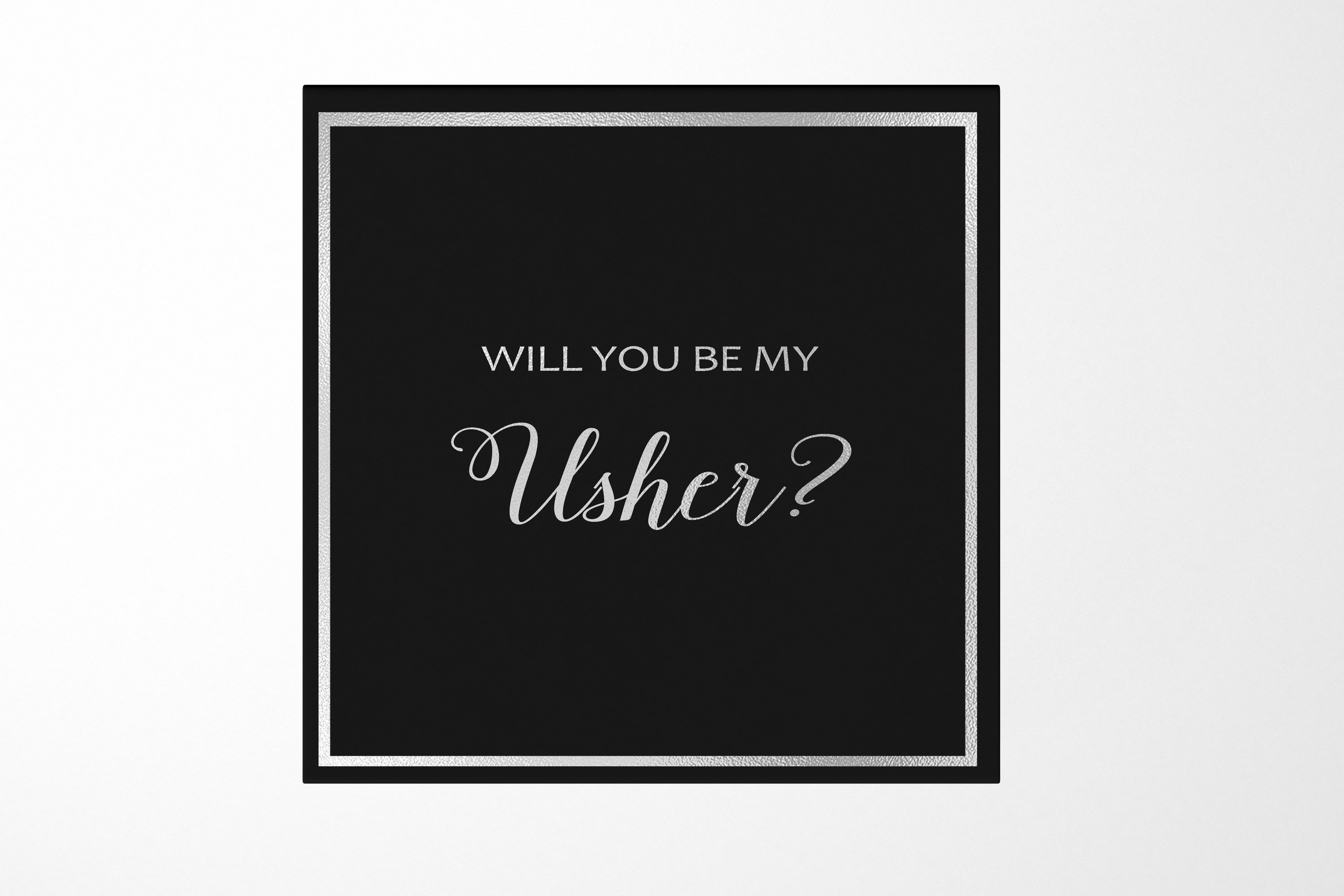 Black proposal box with metallic writing for usher invitation, featuring a sleek design and magnetic closure.