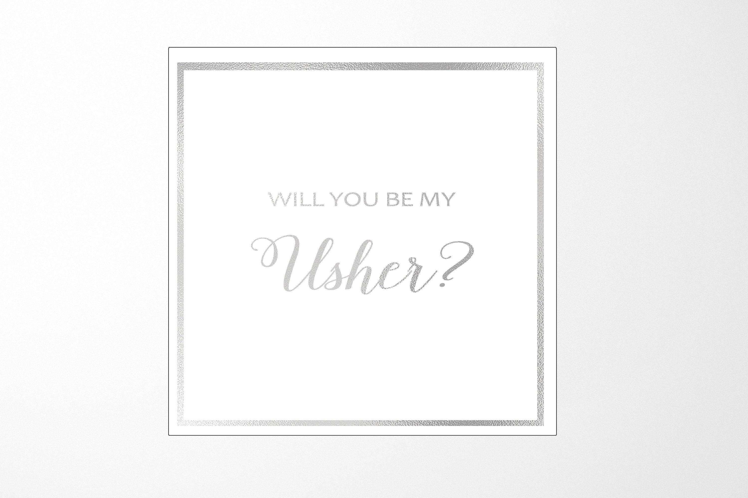 Elegant white proposal box with metallic writing, designed for asking someone to be an usher, featuring a sleek finish and magnetic closure.