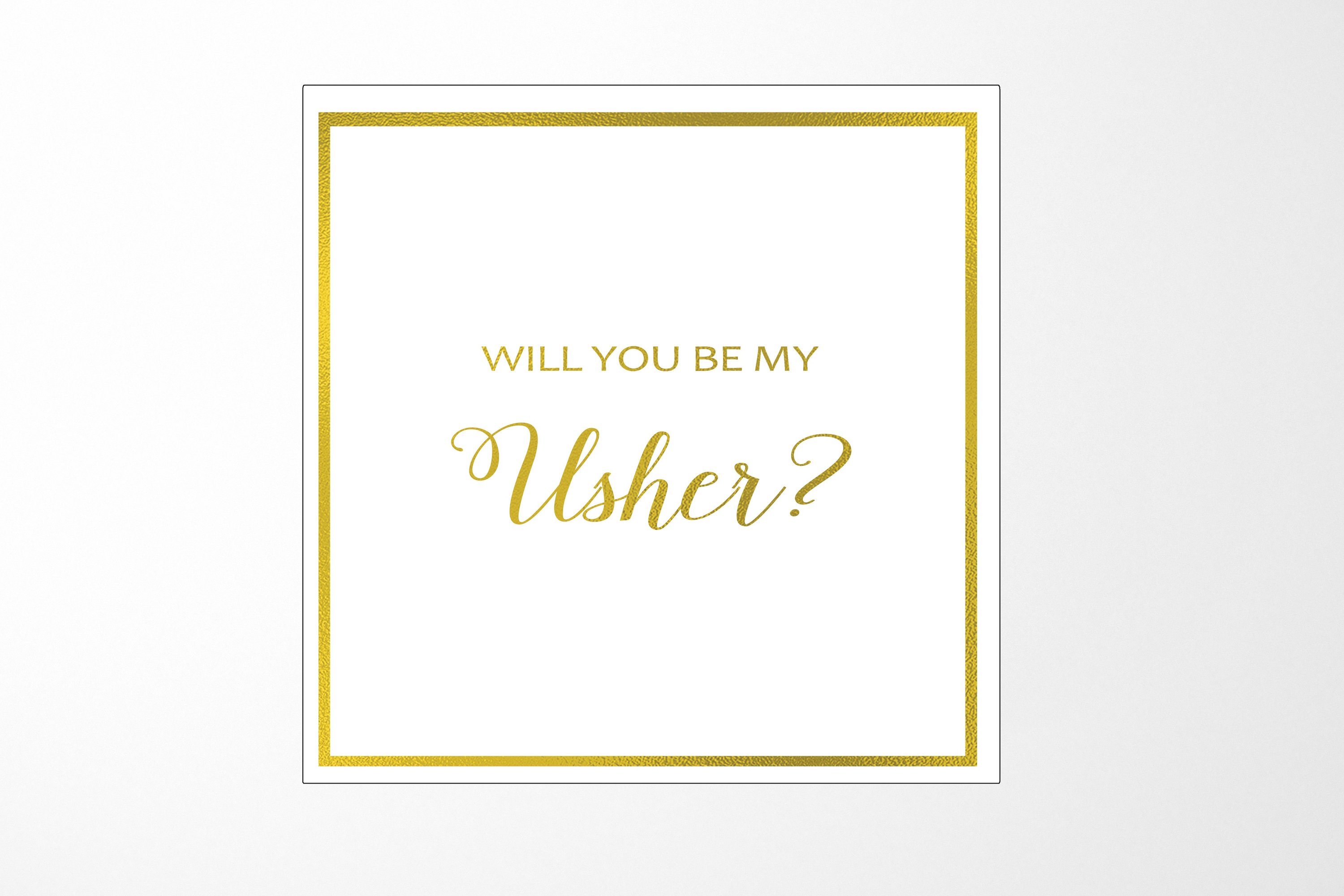 Elegant white proposal box with metallic writing, designed for asking someone to be an usher, featuring a sleek finish and magnetic closure.