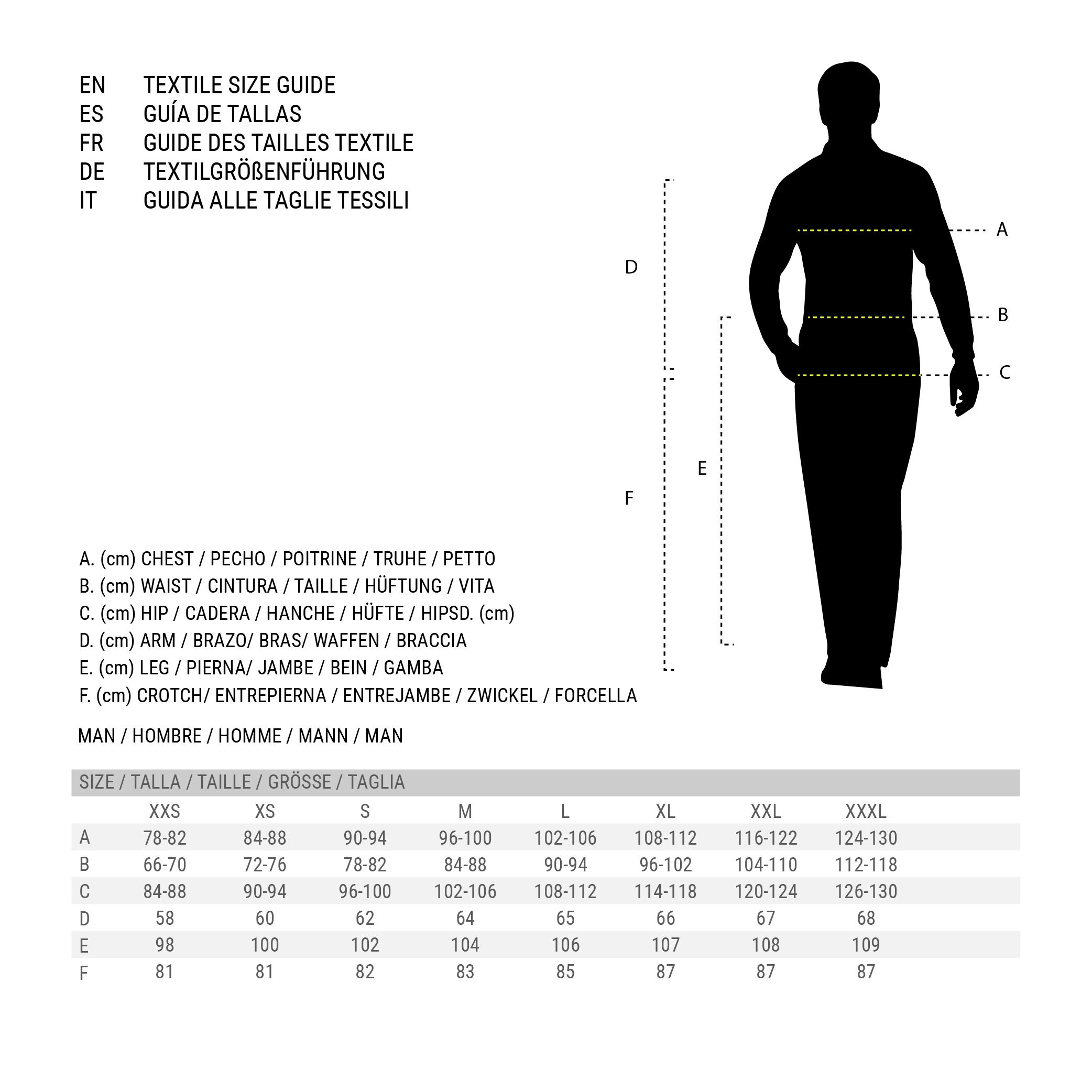 Textile size guide for men.