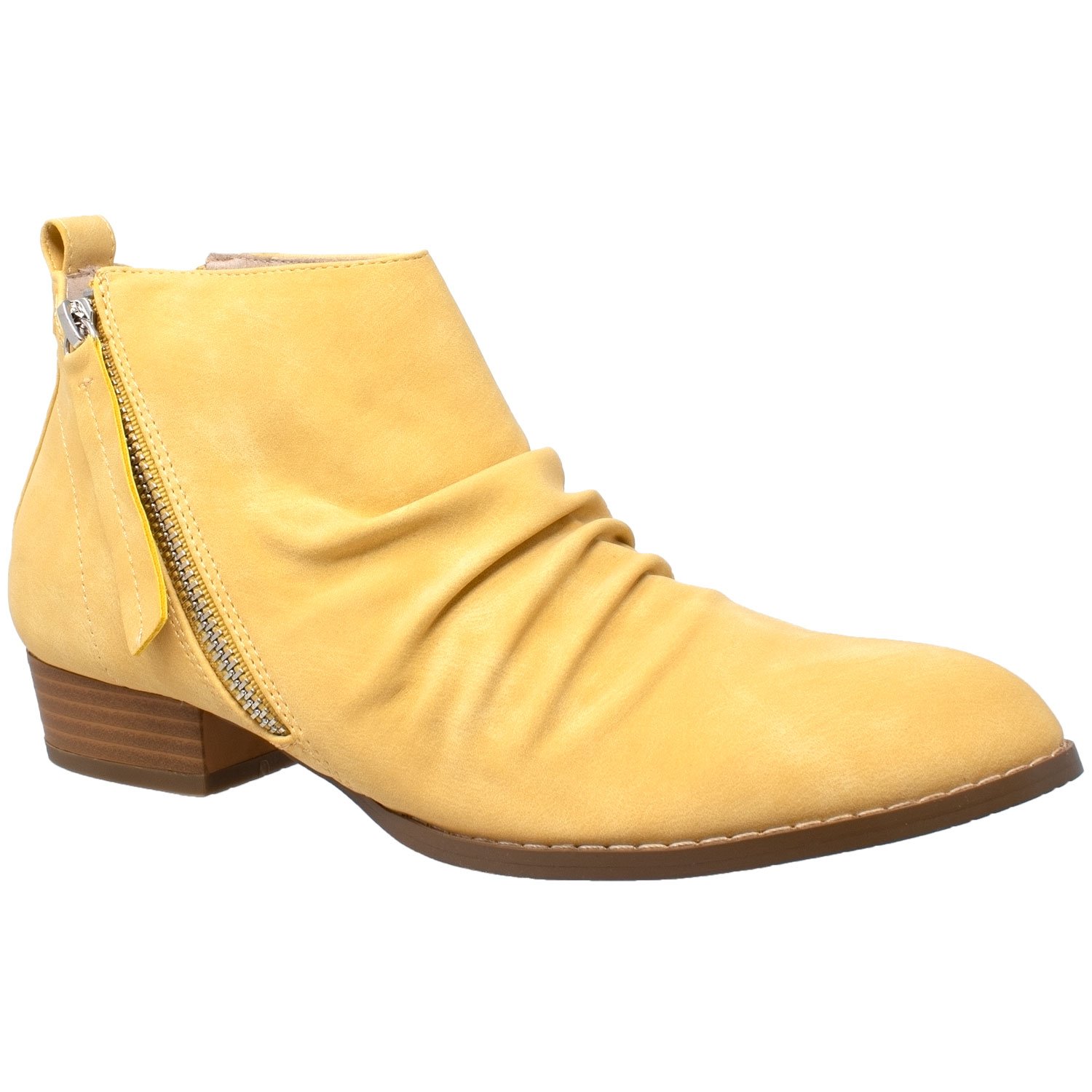 SOBEYO Tassel Block Heel Western Bootie featuring ruched detailing, tassel zipper trim, and a trendy block heel in various colors.