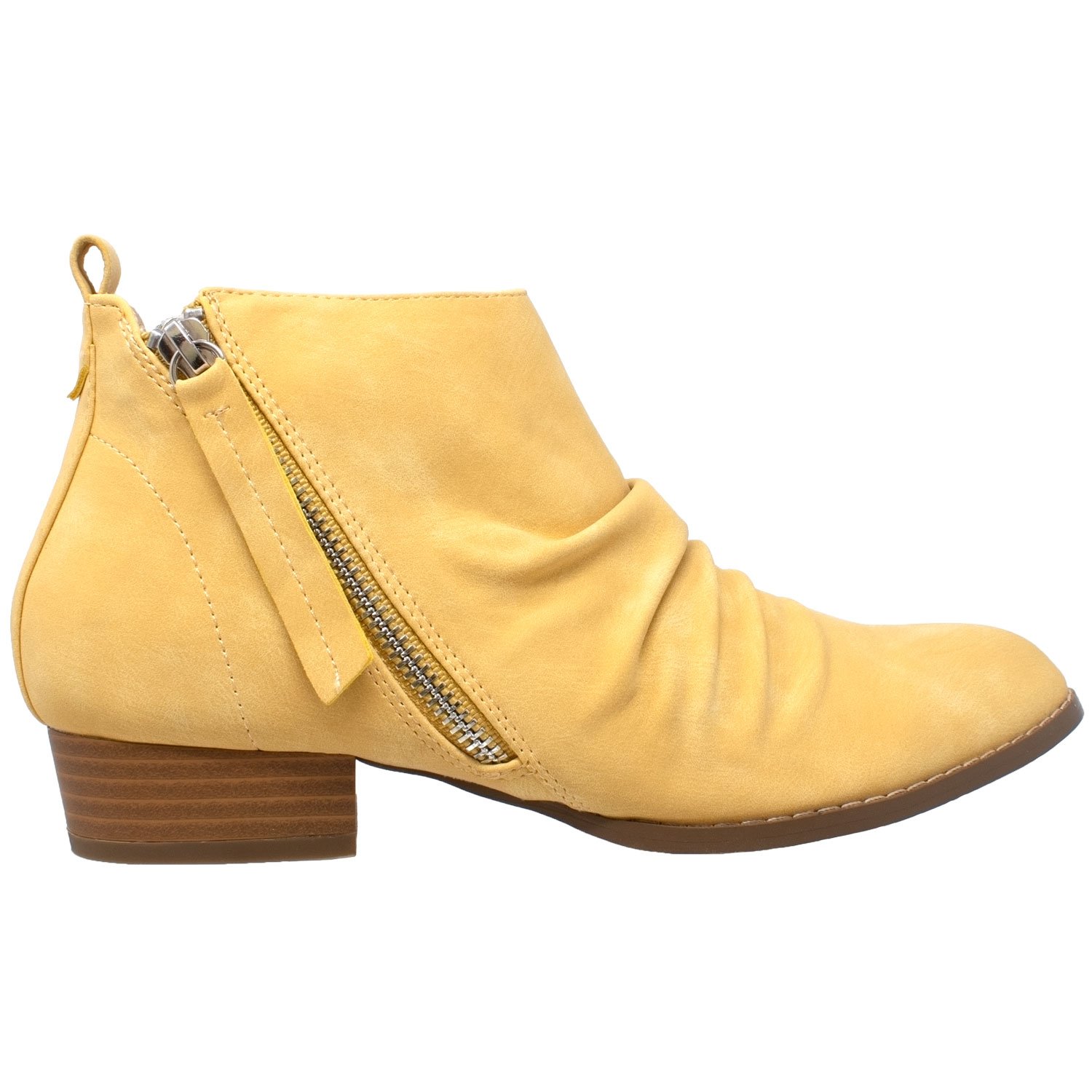 SOBEYO Tassel Block Heel Western Bootie featuring ruched detailing, tassel zipper trim, and a trendy block heel in various colors.