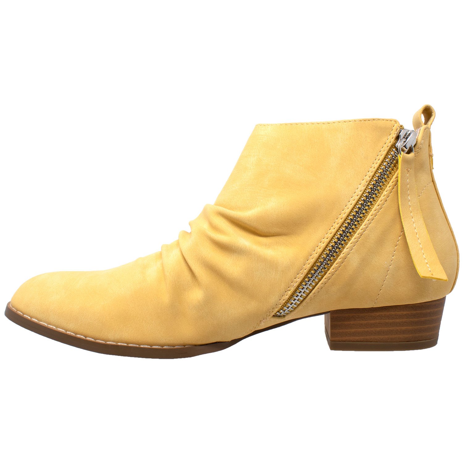 SOBEYO Tassel Block Heel Western Bootie featuring ruched detailing, tassel zipper trim, and a trendy block heel in various colors.