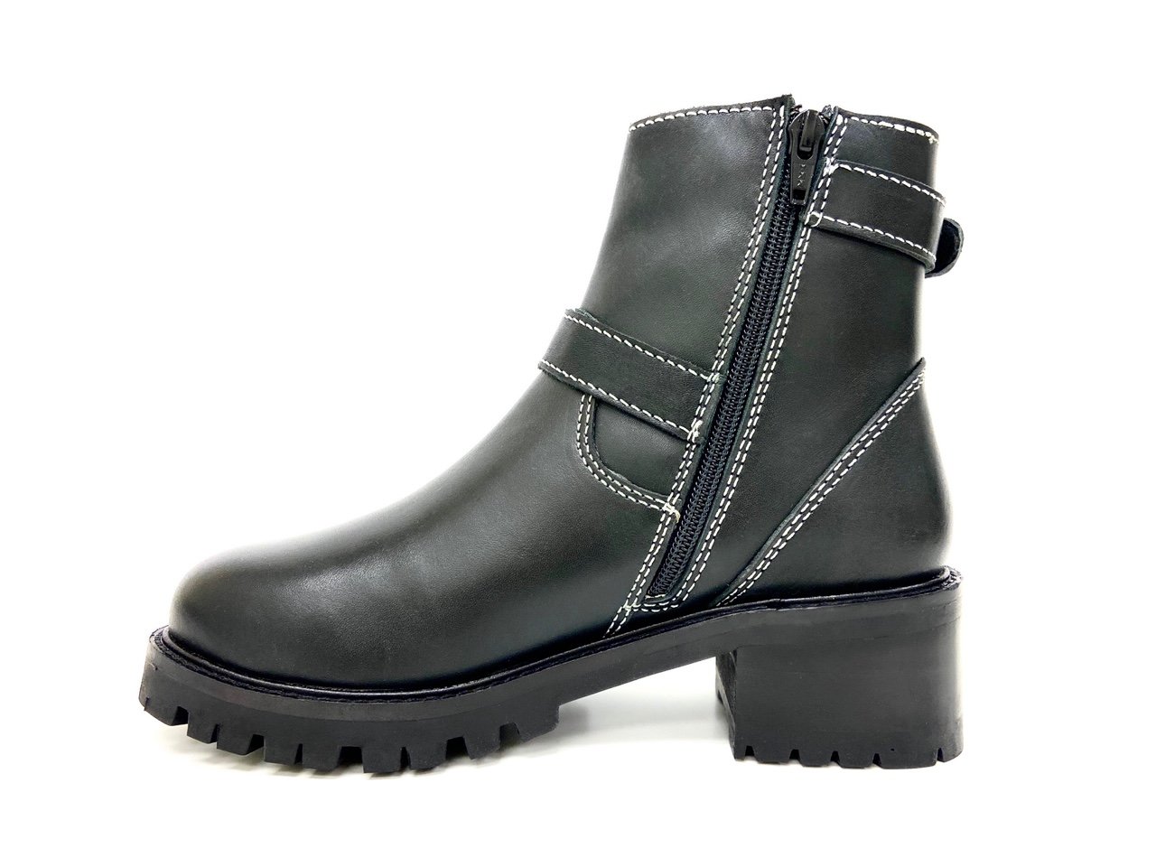 A pair of stylish Terminator Black Platform Block Heel Booties featuring a sleek leather upper, slip-resistant rubber block heels, and side zippers for easy wear.