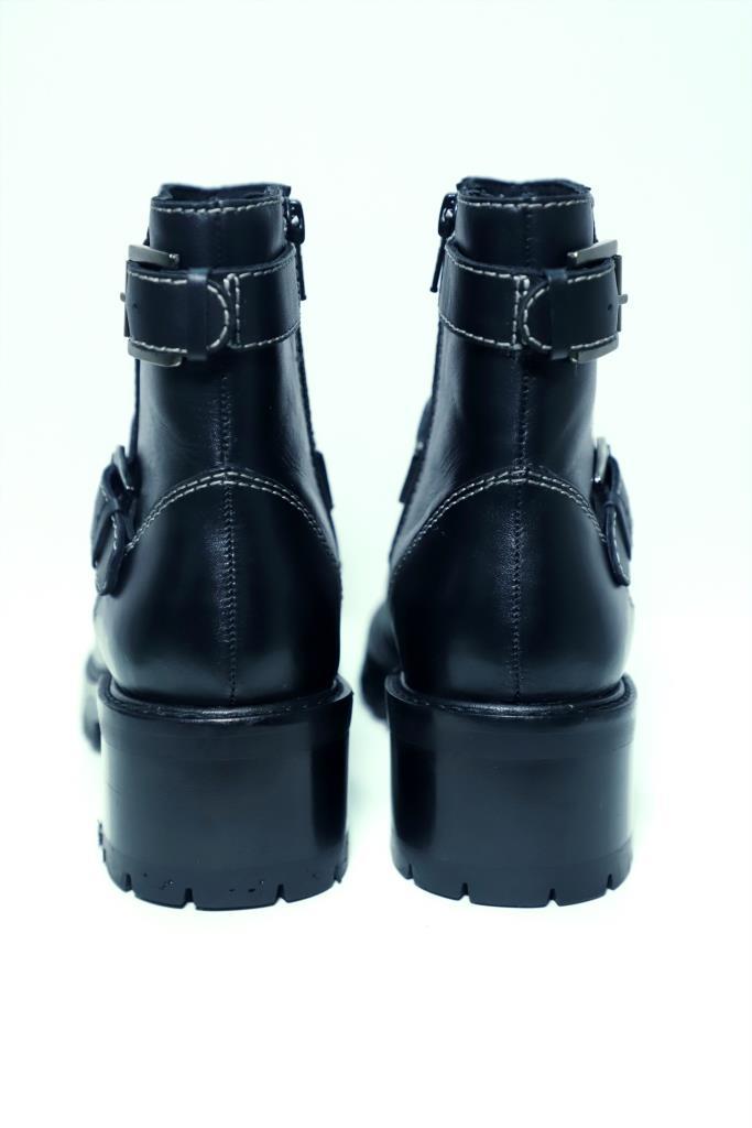 A pair of stylish Terminator Black Platform Block Heel Booties featuring a sleek leather upper, slip-resistant rubber block heels, and side zippers for easy wear.