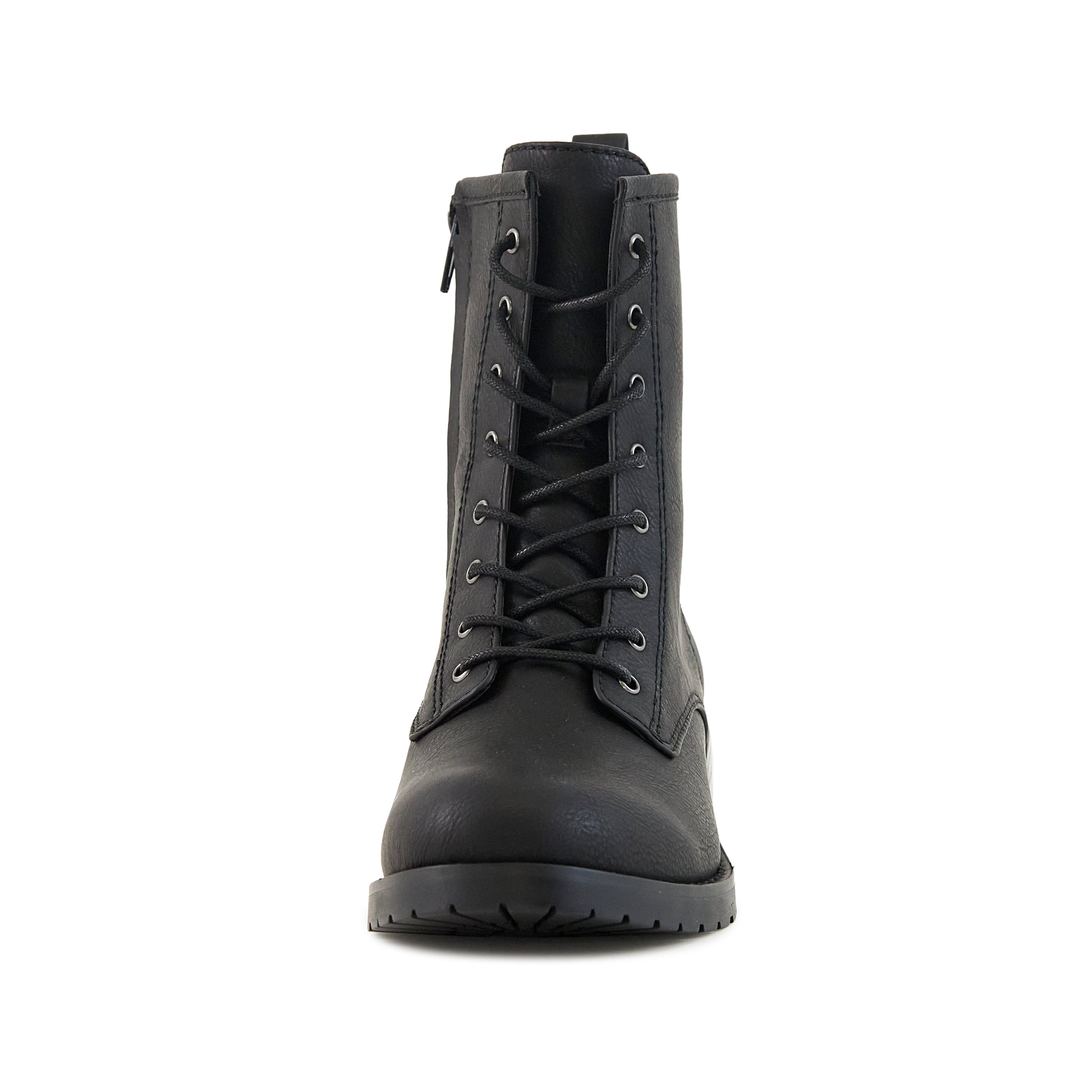 Stylish Women's Black Combat Boots with zipper closure and lace-up design, featuring a padded insole and grip sole for comfort and stability.