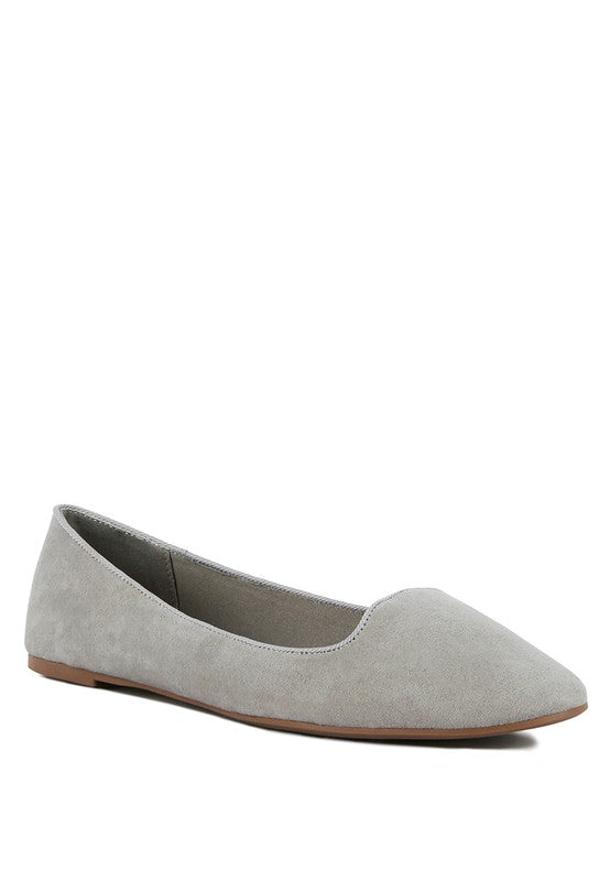 A pair of Eyeore Microfiber Casual Ballerinas featuring a soft microfiber upper, pointed toe design, and durable rubber outsole, perfect for casual wear.