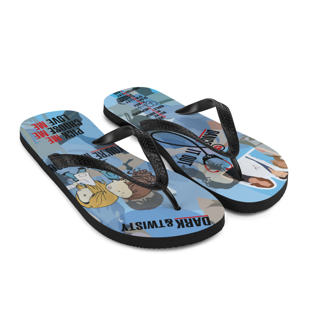 A pair of colorful Greys Flip-Flops with black Y-shaped rubber straps and soft fabric lining, perfect for summer adventures.