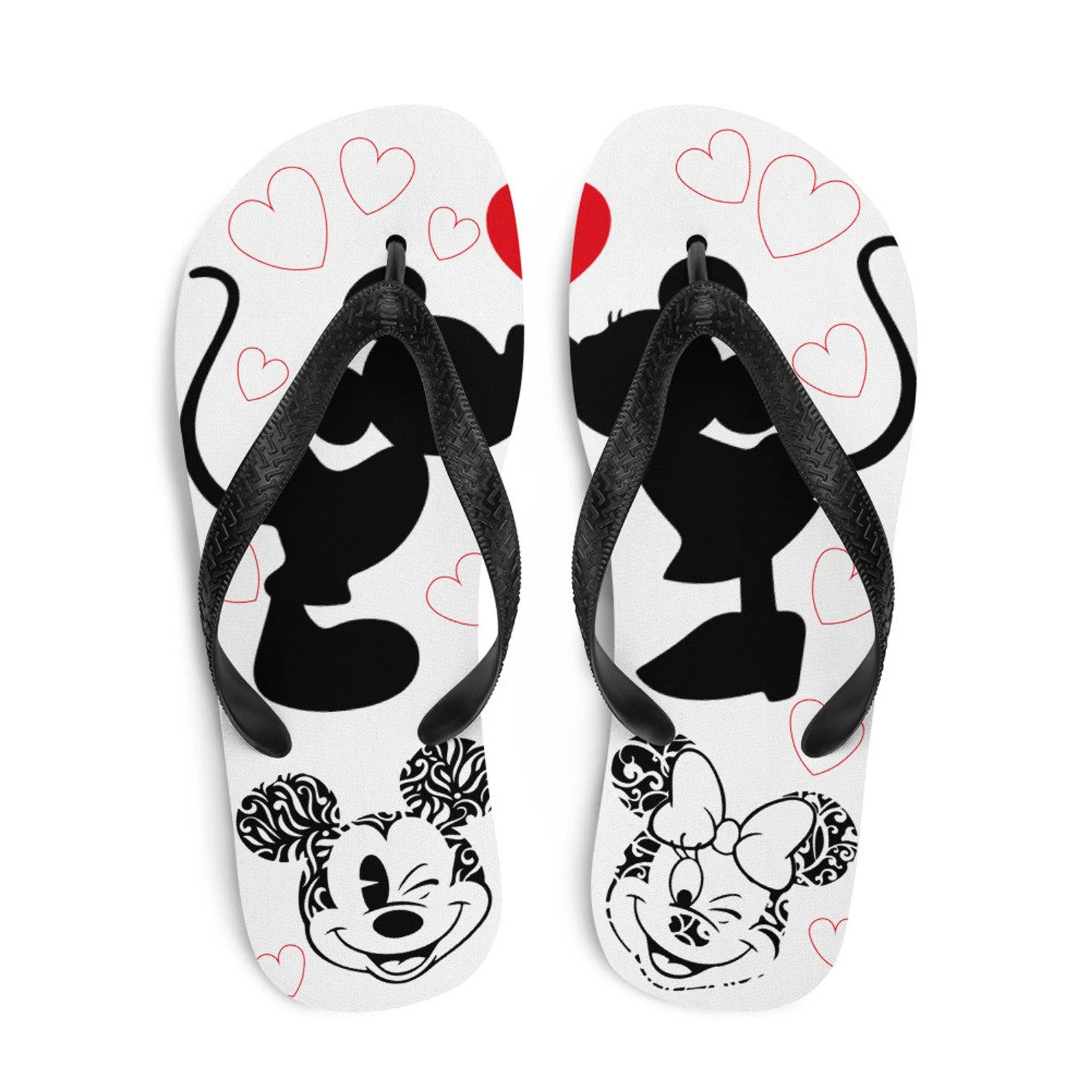 Colorful Mickey White Red Black Minnie Flip-Flops with rubber sole and Y-shaped straps, perfect for summer wear.