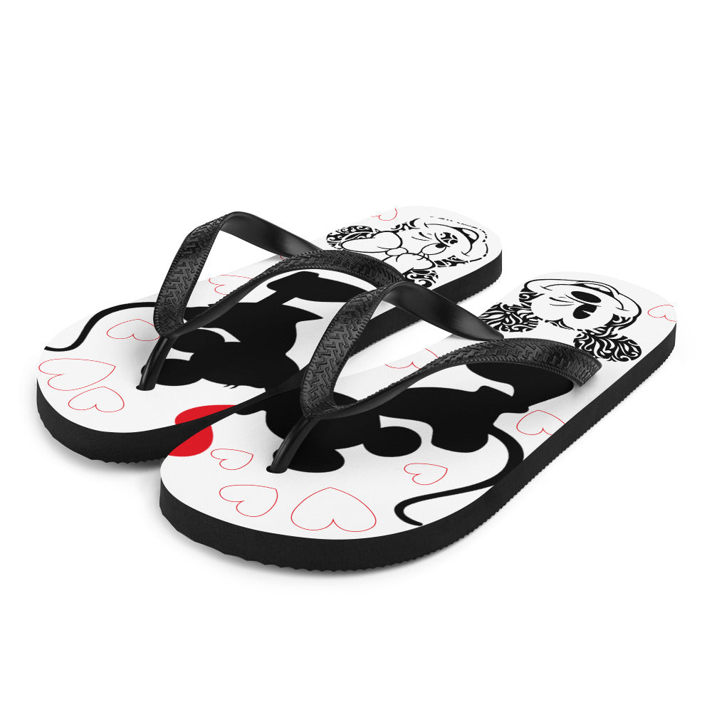 Colorful Mickey White Red Black Minnie Flip-Flops with rubber sole and Y-shaped straps, perfect for summer wear.