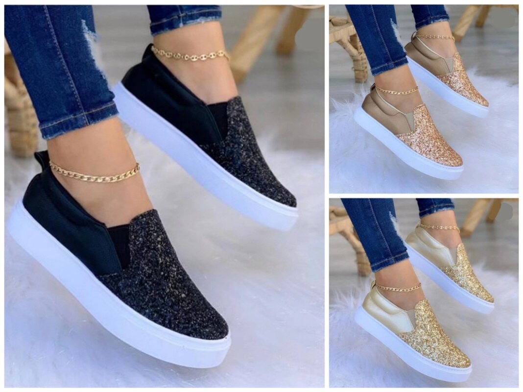 Moccasins Crystal Flat Female Loafers in Gold, Black, and Rose Gold with stylish crystal embellishments, perfect for casual and formal wear.