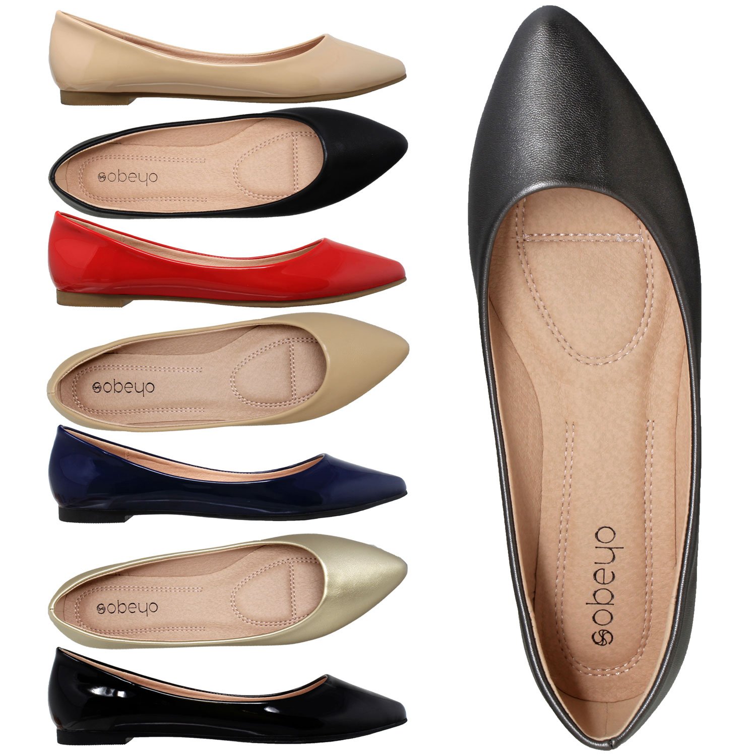 Patent Leather Pointed Toe Ballet Flats in red, showcasing glossy finish and pointed toe design, perfect for stylish comfort.