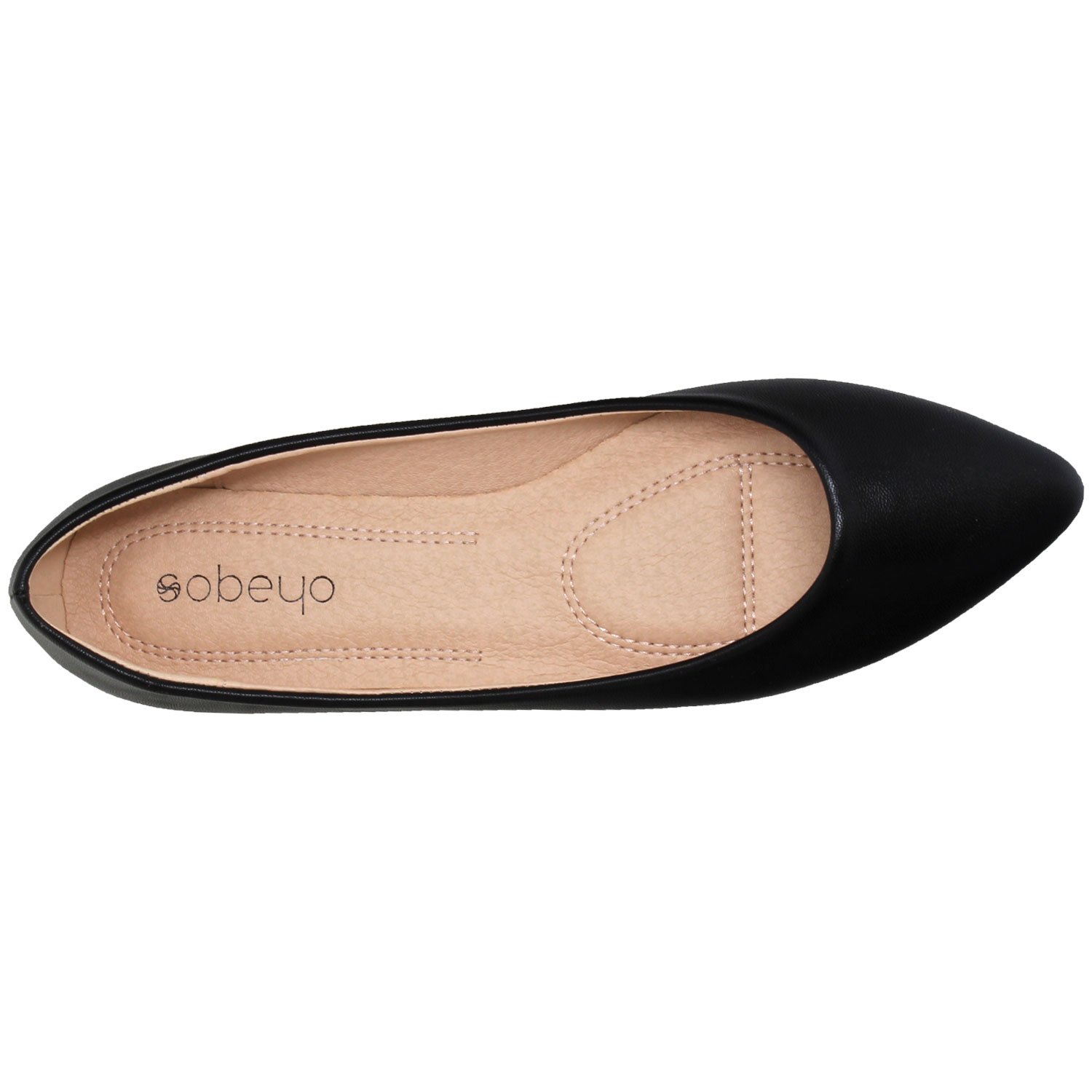 A pair of elegant Pointed Toe Ballet Flats in black, showcasing a sleek design with a cushioned insole and rubber sole, perfect for versatile styling.