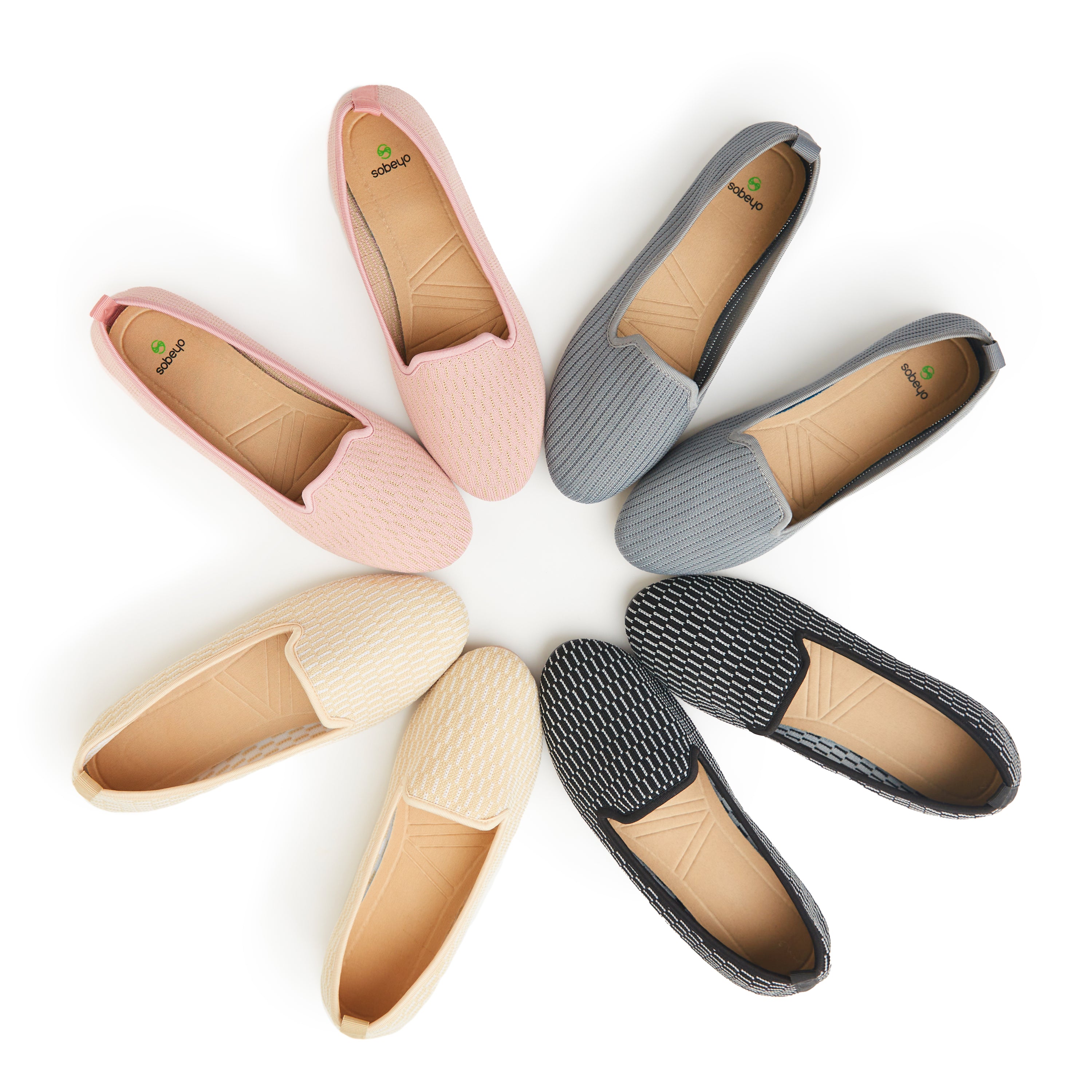 SOBEYO Women's Ballet Flats in various colors, showcasing soft rubber sole and breathable fabric, perfect for casual and formal occasions.